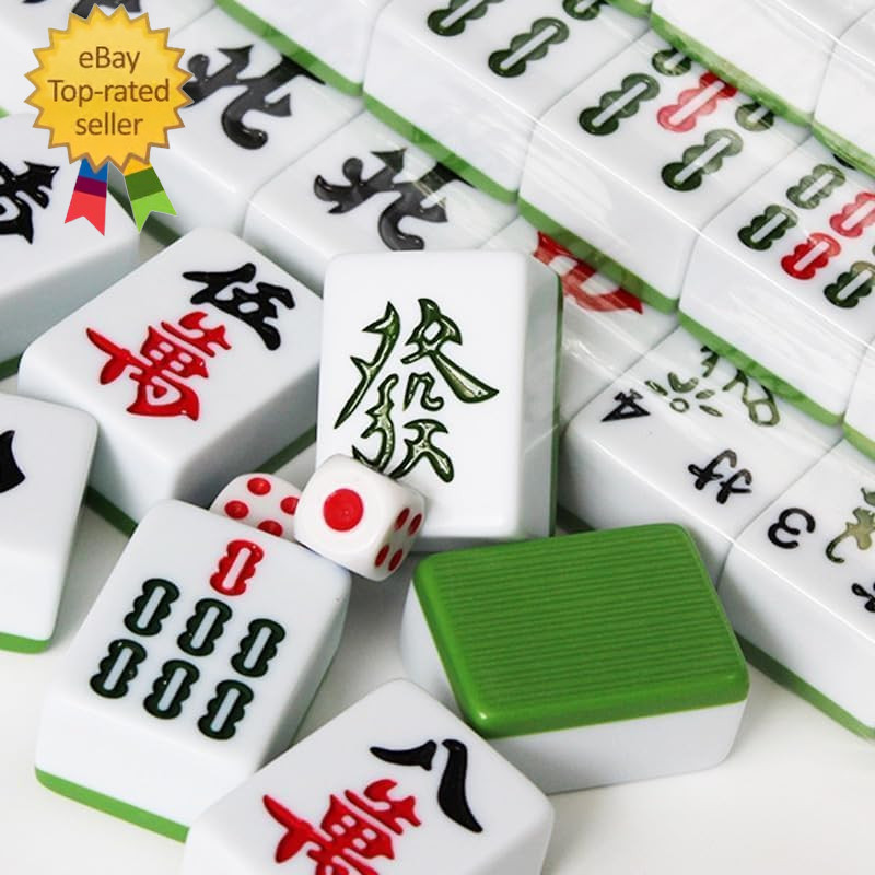 Chinese Mahjong Game Set, Classic with 146+ Green Colored Tiles Dice Professiona