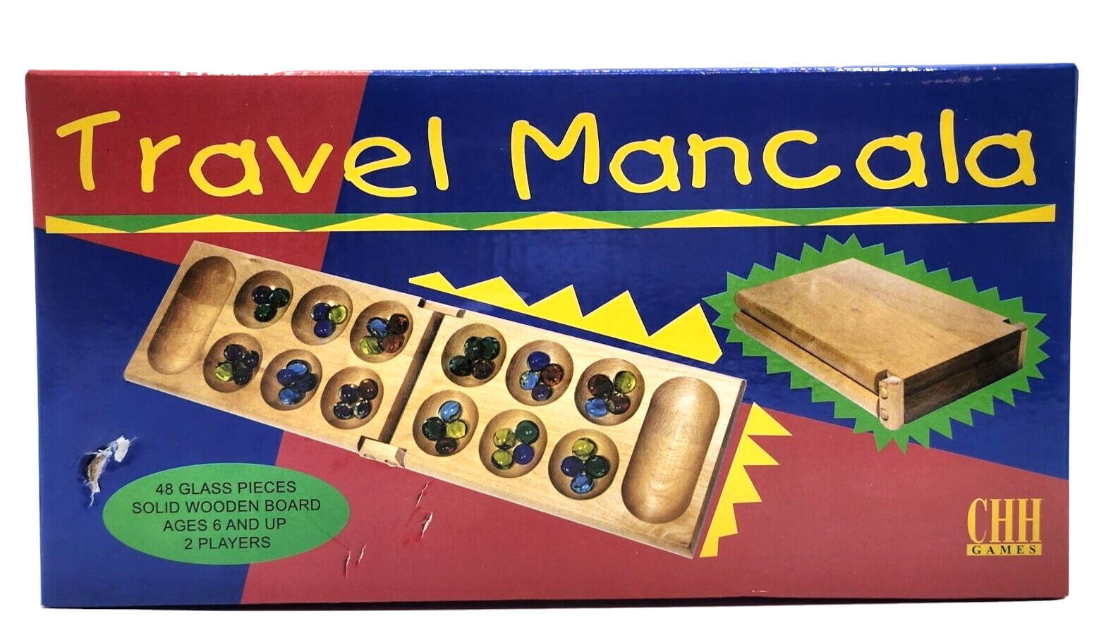 NEW CHH Travel Mancala Game Set – Folding Wood Board with Glass Stones