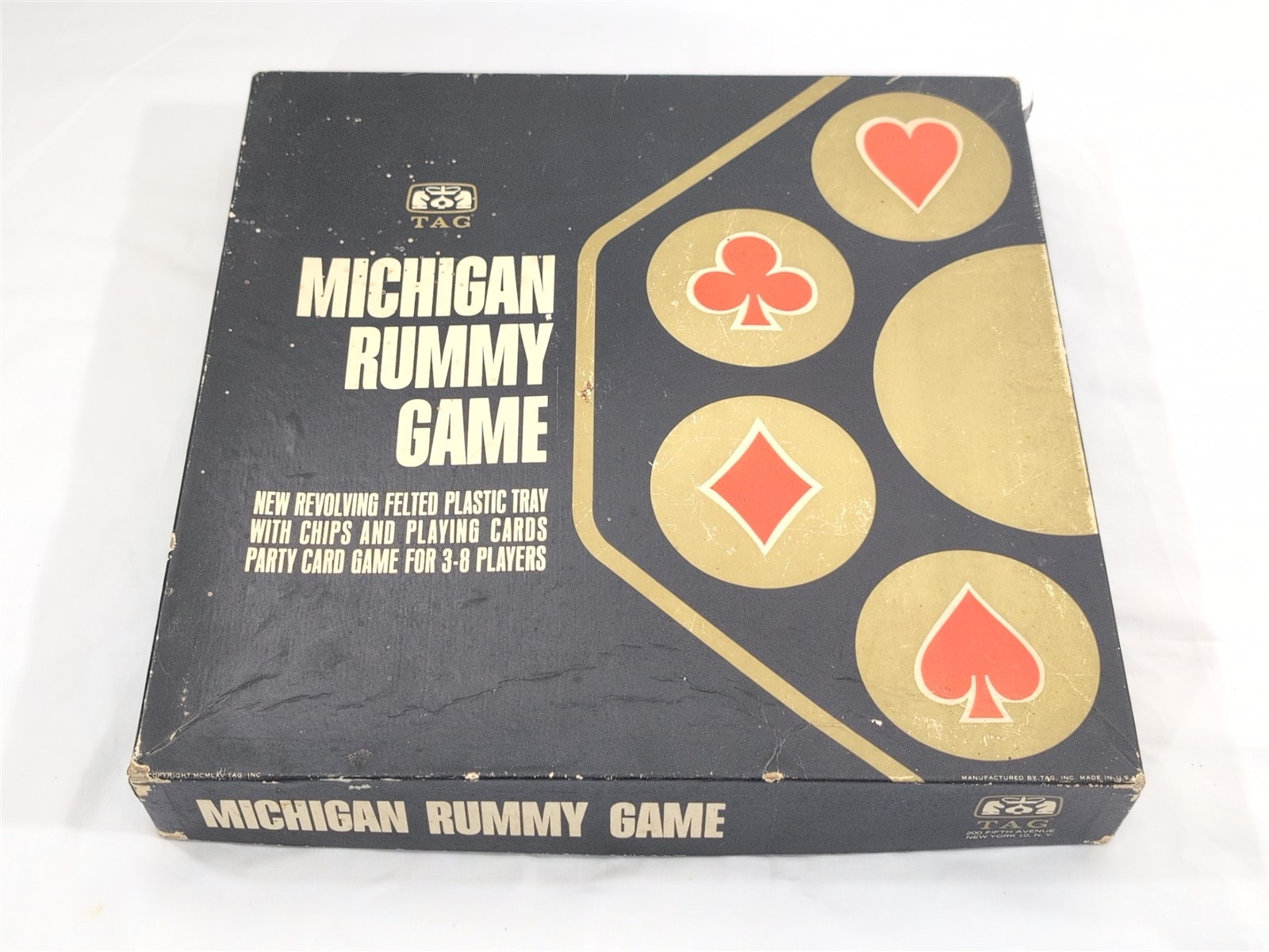 Vtg Michigan Rummy Black Cat Revolving Tray Green FELTED w/ Box RARE! Party Game
