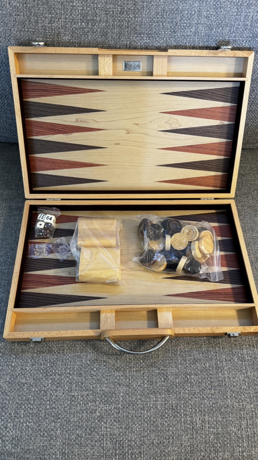Orion Woodcraft Inlaid Wood Backgammon Set – Vintage Style Folding Case 18”