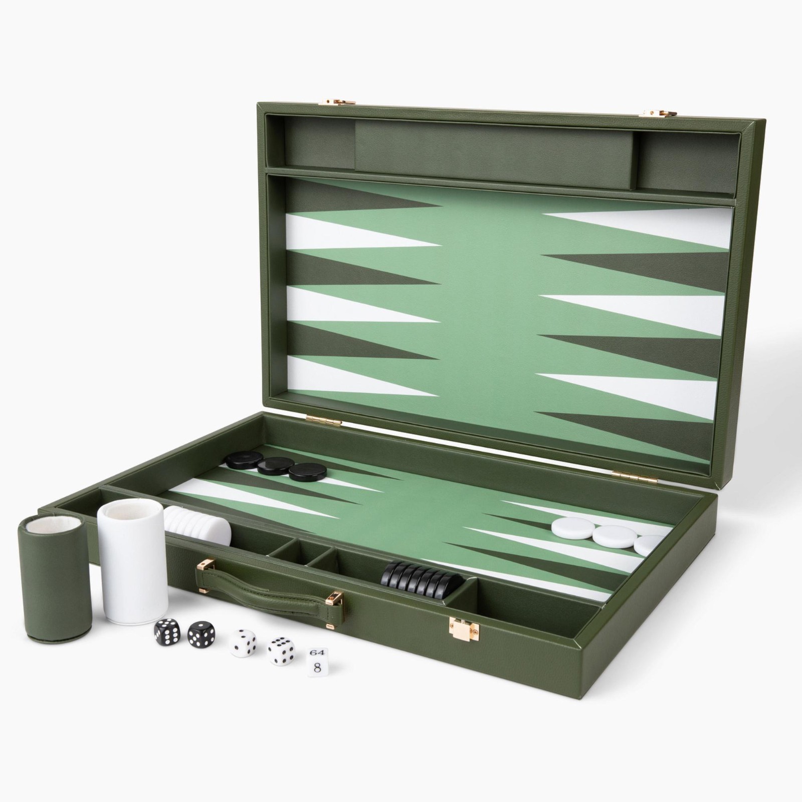 Premium Leather Backgammon Set Green Travel Game Gift for Adults