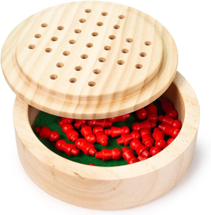 Bigjigs Toys Mini Solitaire Game – 32 Piece Solitaire Board Game with Wooden Peg