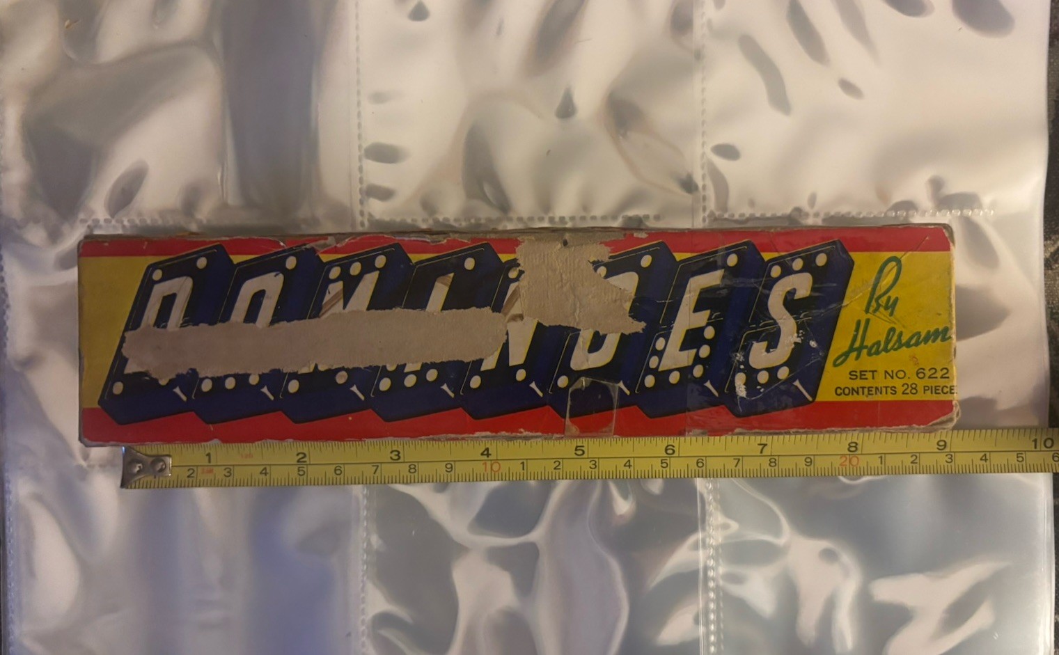 Vtg c.1950s-60s 28 Dominoes By Halsam Set 622 Double-Six Wooden Embossed Dragon