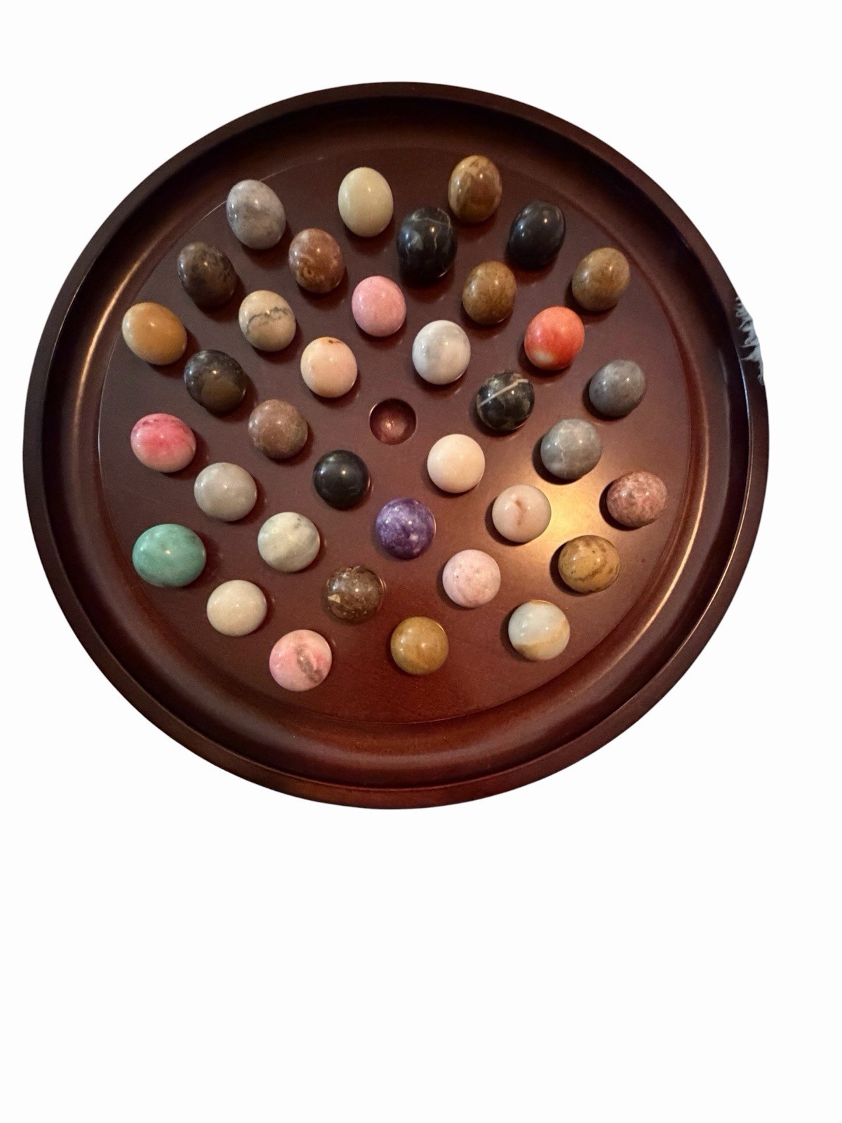 Vintage The Bombay Company Wood Solitaire Game 36 Heavy Marbles 1994 Luxury Set