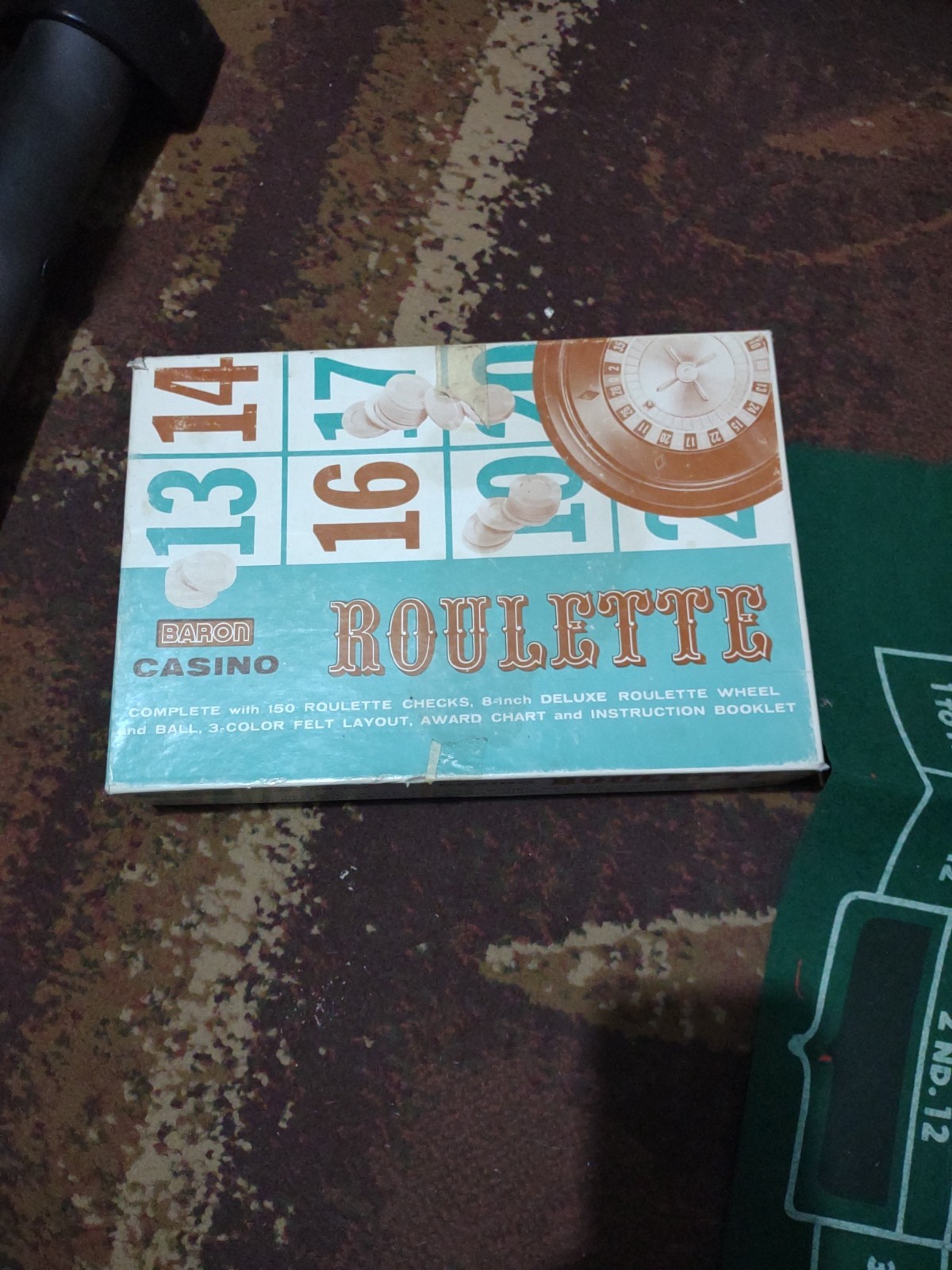 Vintage Roulette Wheel And Felt W Wheel Ball By H Baron Co 1960’s Casino Game