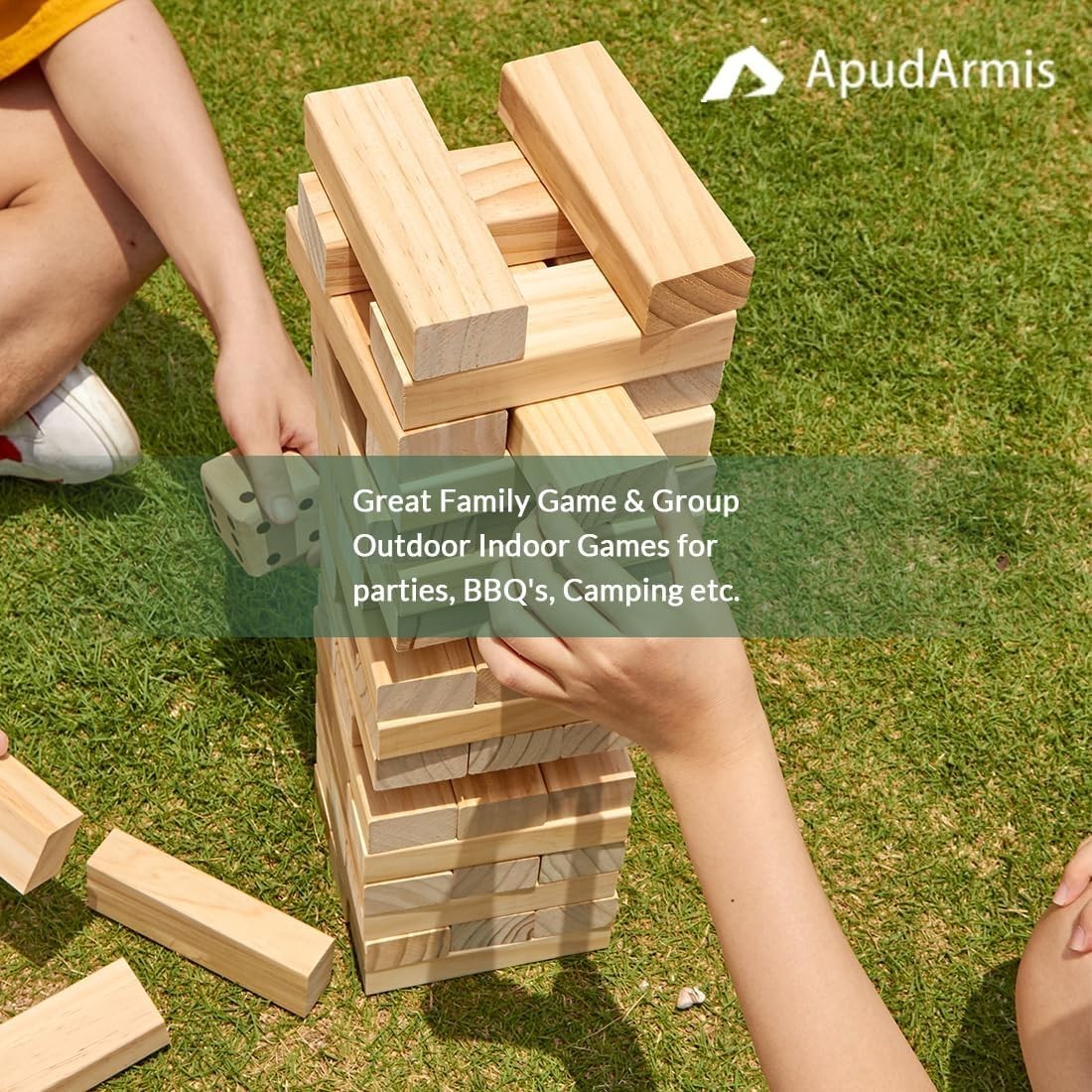 54 PCS Wooden Tumble Tower Game Set Giant Jenga Blocks Dice Scoreboard