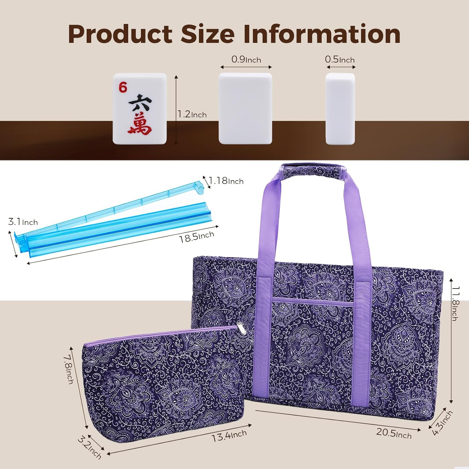 American Mahjong Tile Set with Purple Printed Carrying Bag, 166 Premium White Ti