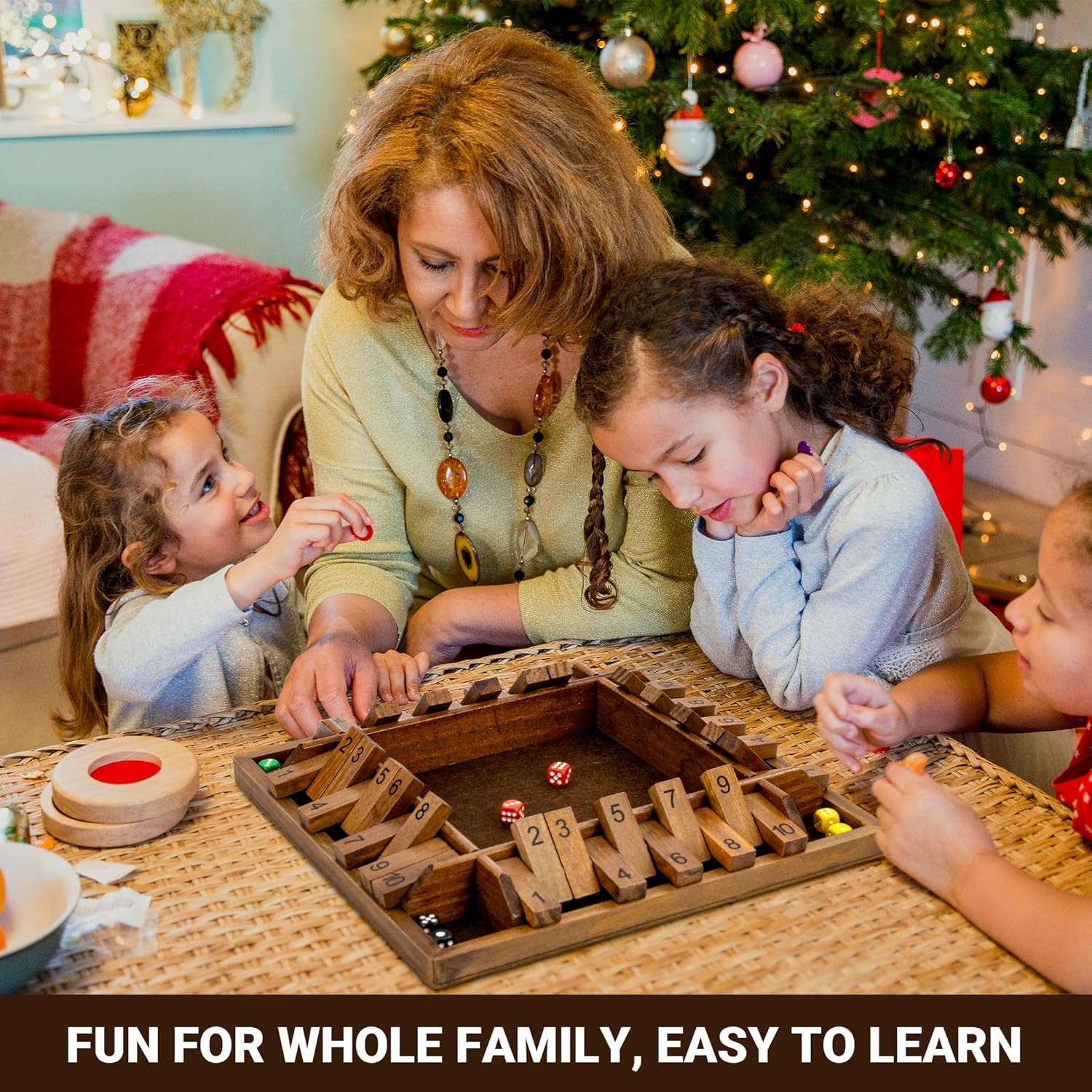 14 Inches 4-Way Shut the Box Game (2-4 Players) for Kids & Adults (4 Sided Large