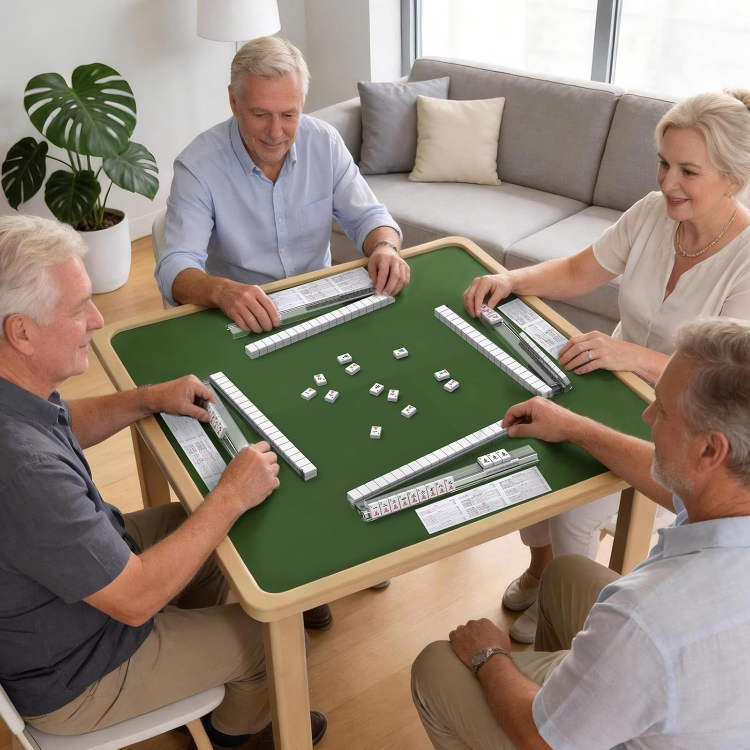 Non-Slip Mahjong Racks with Rotating Pushers & Double-Layer Nylon Bag, 4-Pack Cl