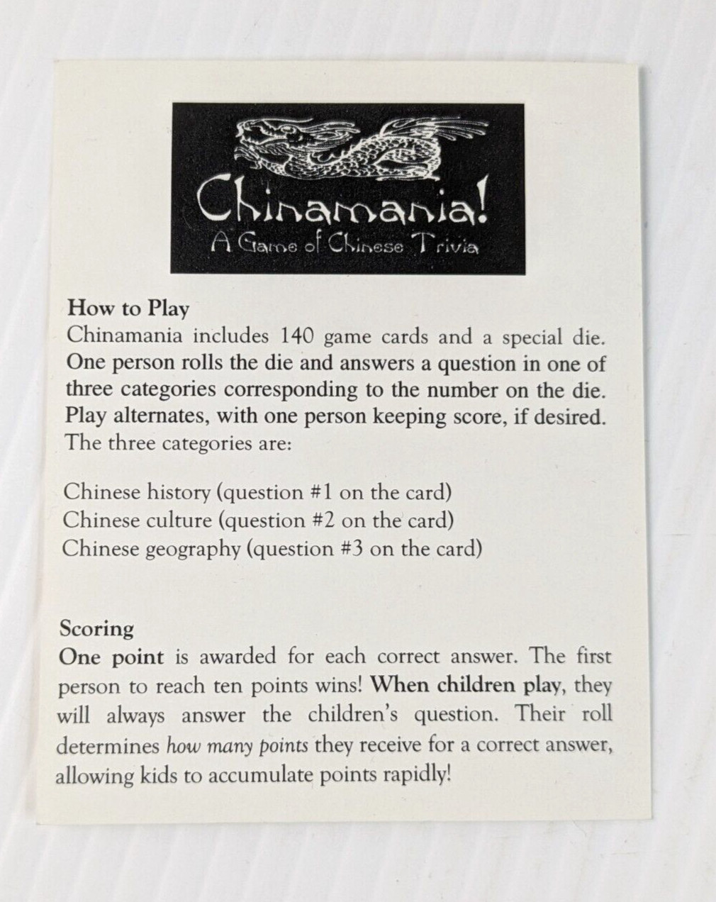 Chinamania! Trivia Game On Chinese History, Culture & Geography RARE 1999 Learn