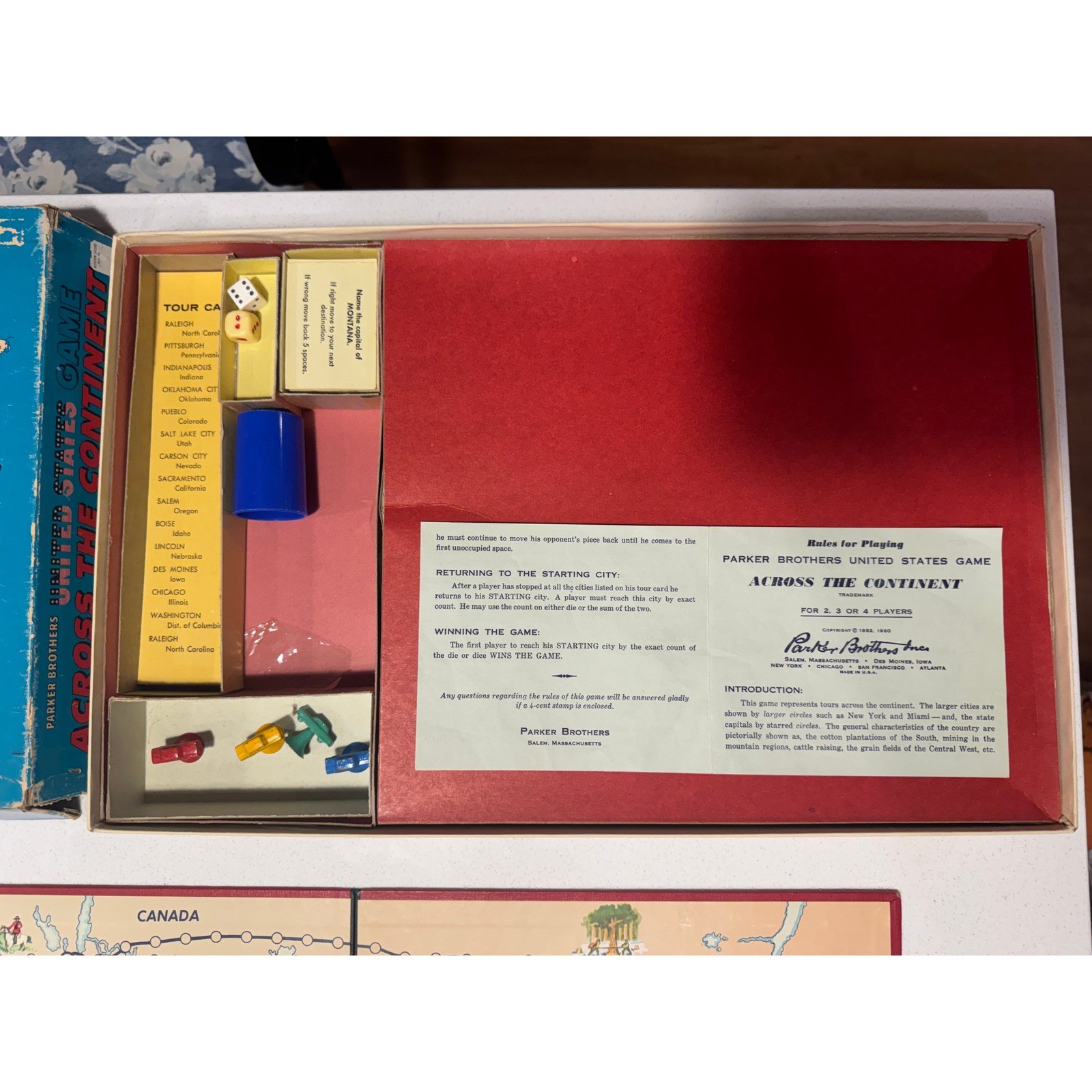 Vintage 1960 Parker Bros Across the Continent United States Board Game Complete