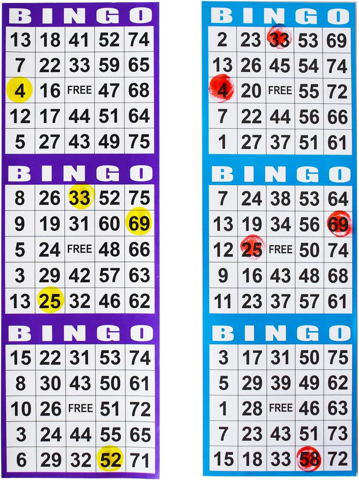 Bingo Paper Game Cards 4×12 Inch Set of 100 Books 5 Colors for Parties and