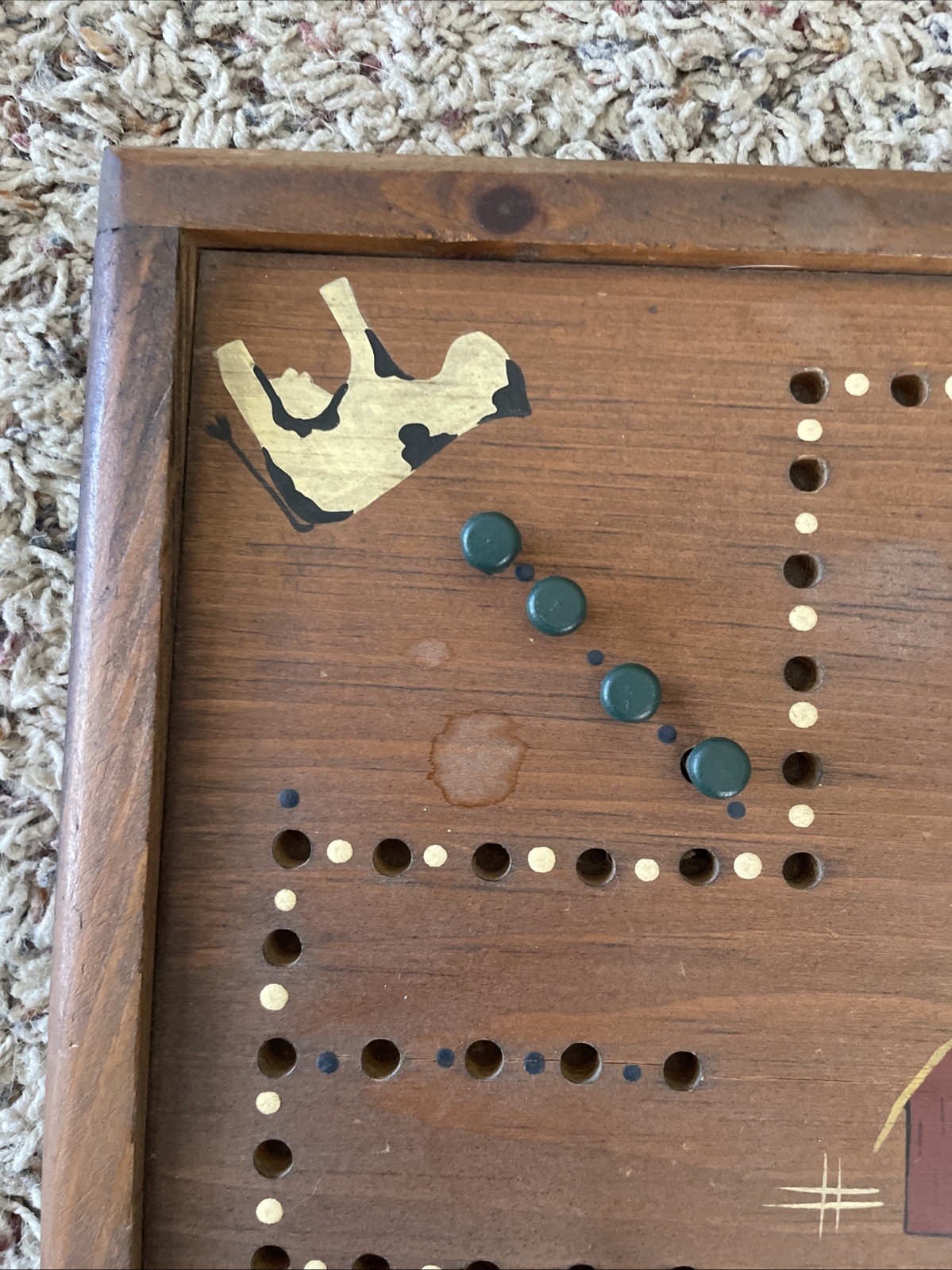 VTG Handmade Wooden Game Board Aggravation Wahoo Country Cottage Farmhouse Dice