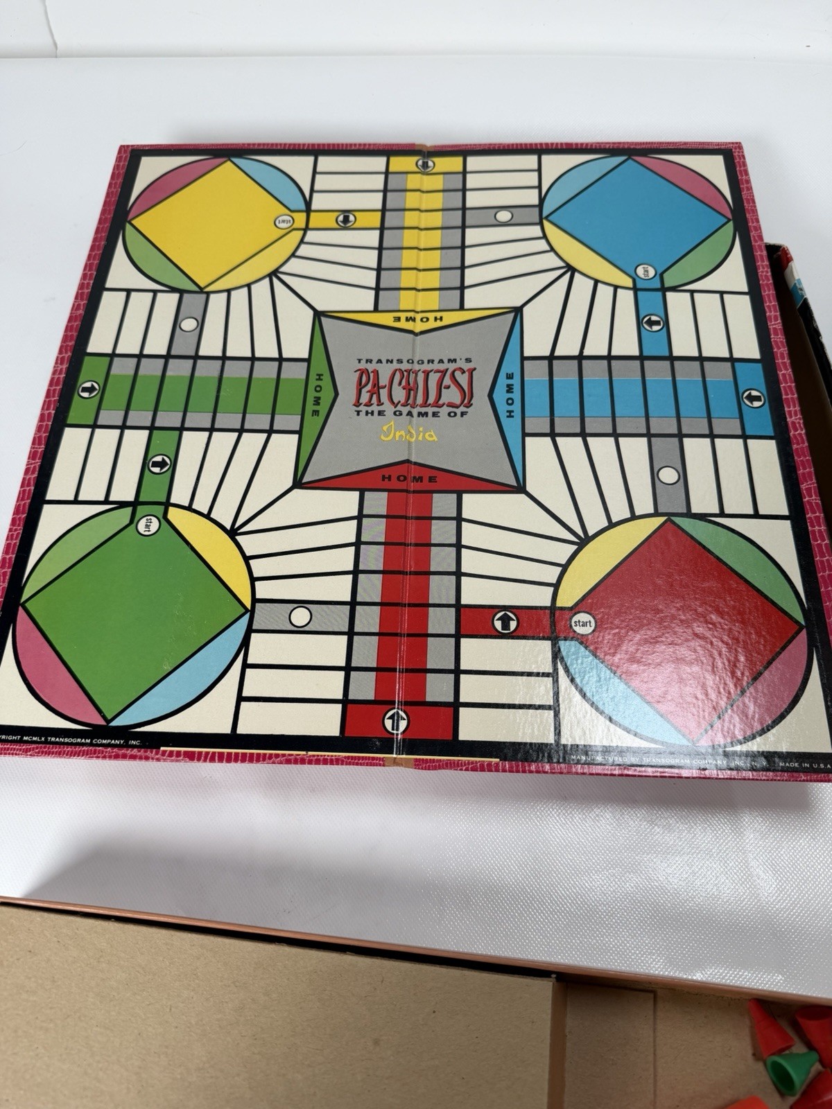 PACHISI Board Game Tiger Cover Classic Game of India Vtg PARCHEESI Complete