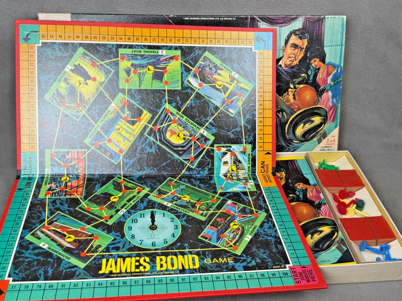 VTG MB James Bond Secret Agent Spy Board Game Complete 1964 -Great Shape