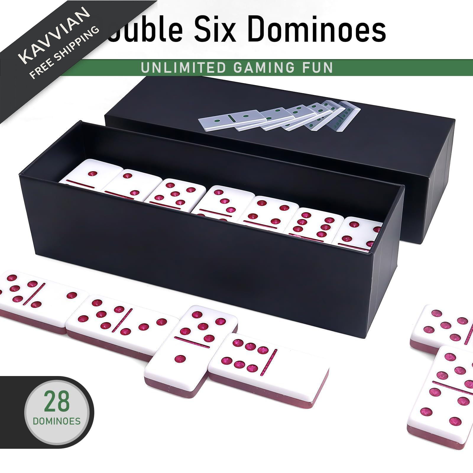 IDTQ Dominoes Set for Adults, Double 6 1.95 x 0.98 x 38 inches, Light Pink