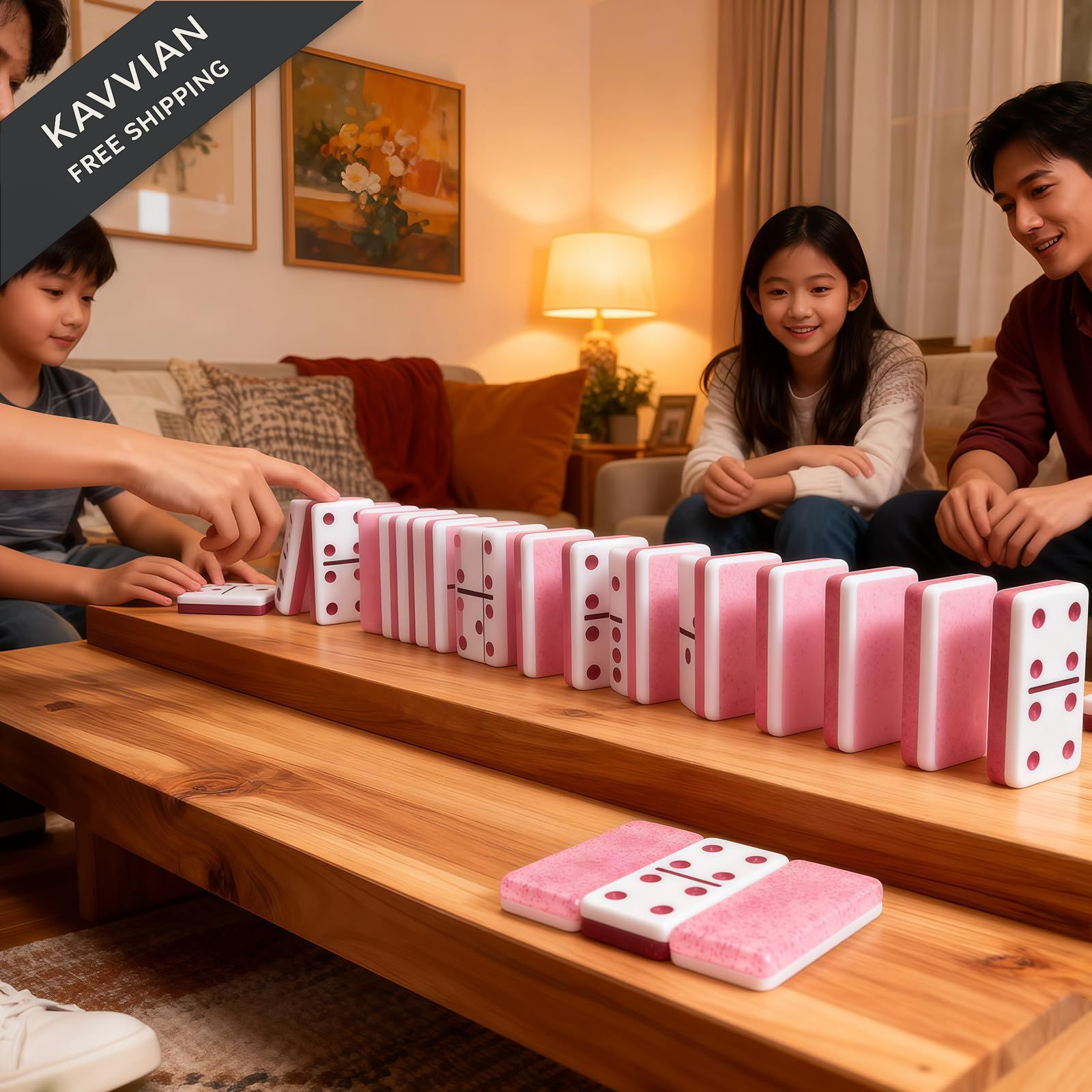 IDTQ Dominoes Set for Adults, Double 6 1.95 x 0.98 x 38 inches, Light Pink