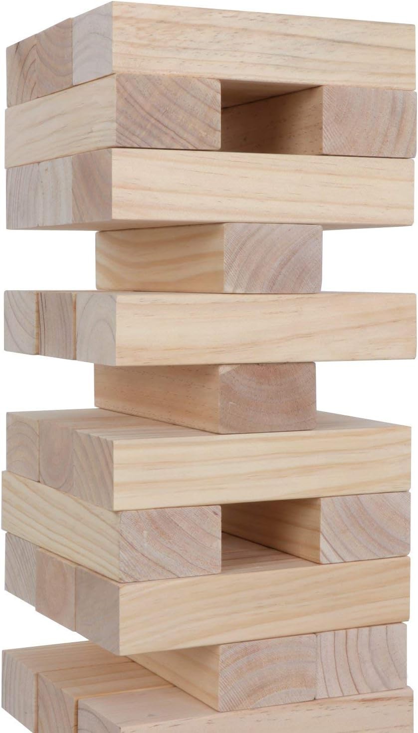 Giant Tumble Tower (Stacks to 4+ Feet), 54Pcs Wooden Blocks Stacking Game, Indoo