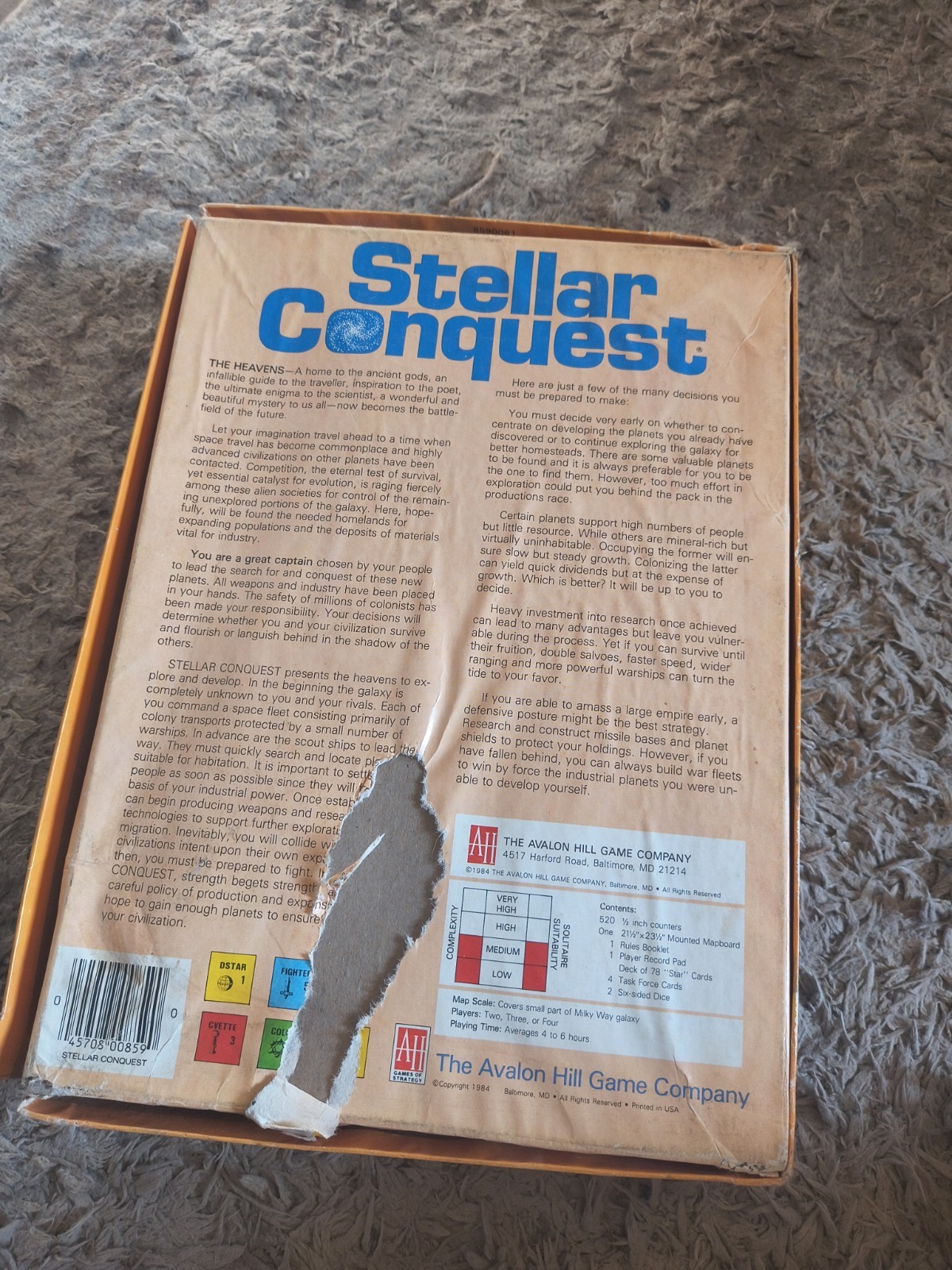 1984 STELLAR CONQUEST The Avalon Hill Board Game Rare Vintage unpunched