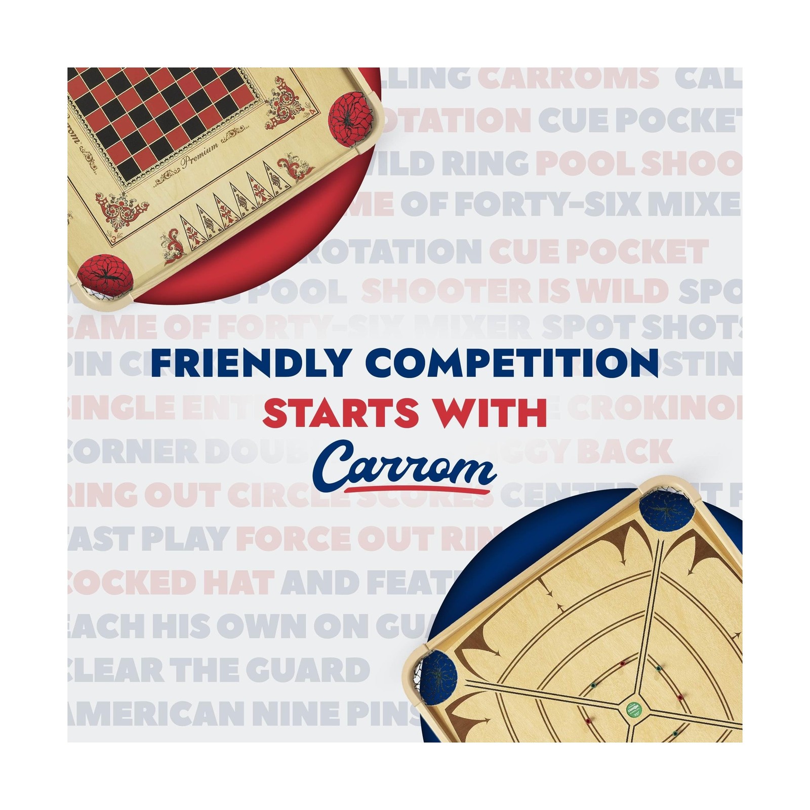 Carrom Board Game Set — Large Board Games for Adults & Children — Ov