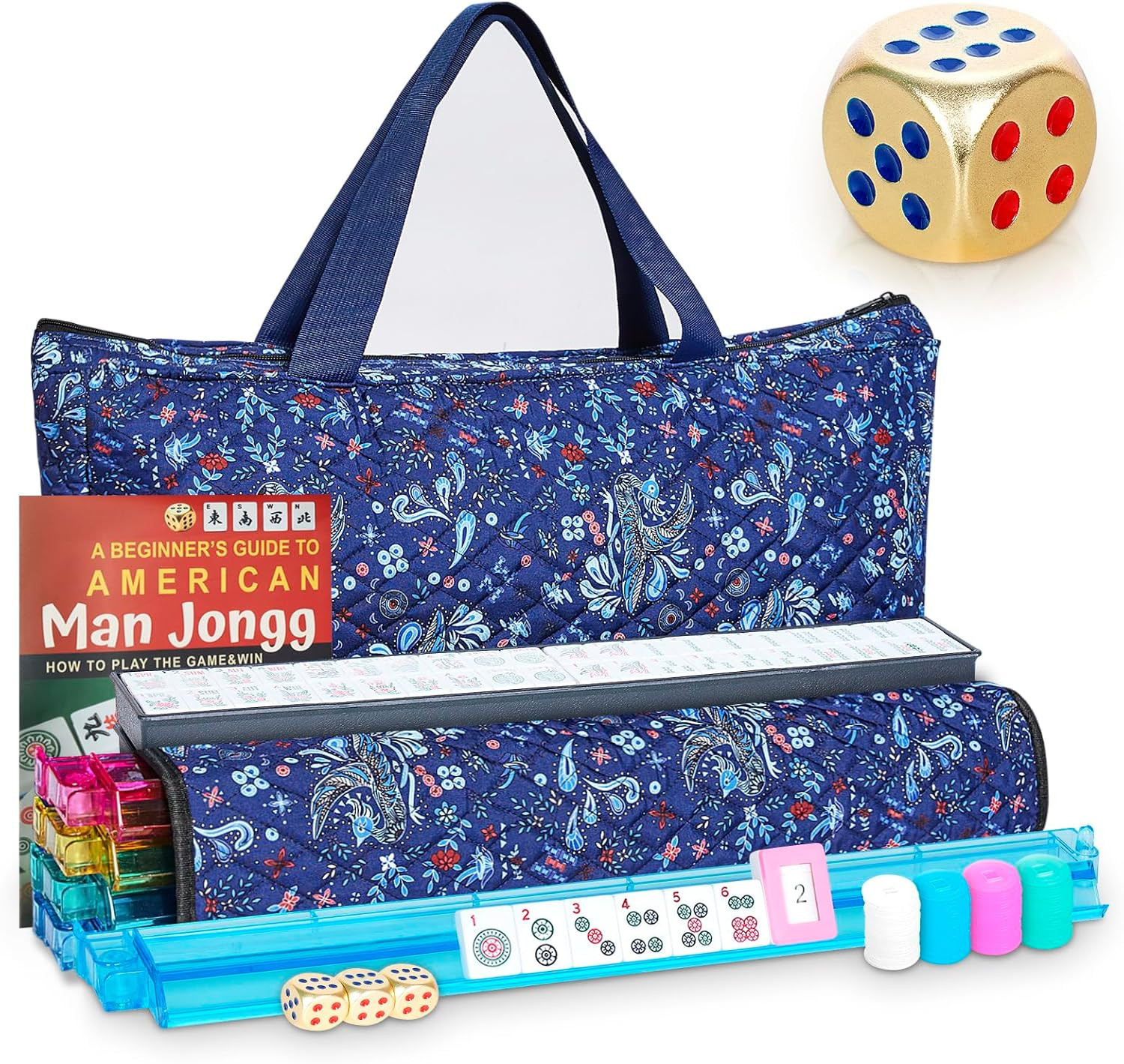 New American Mahjong Game Set, 166 Premium White Tiles with Portable Metal Dices