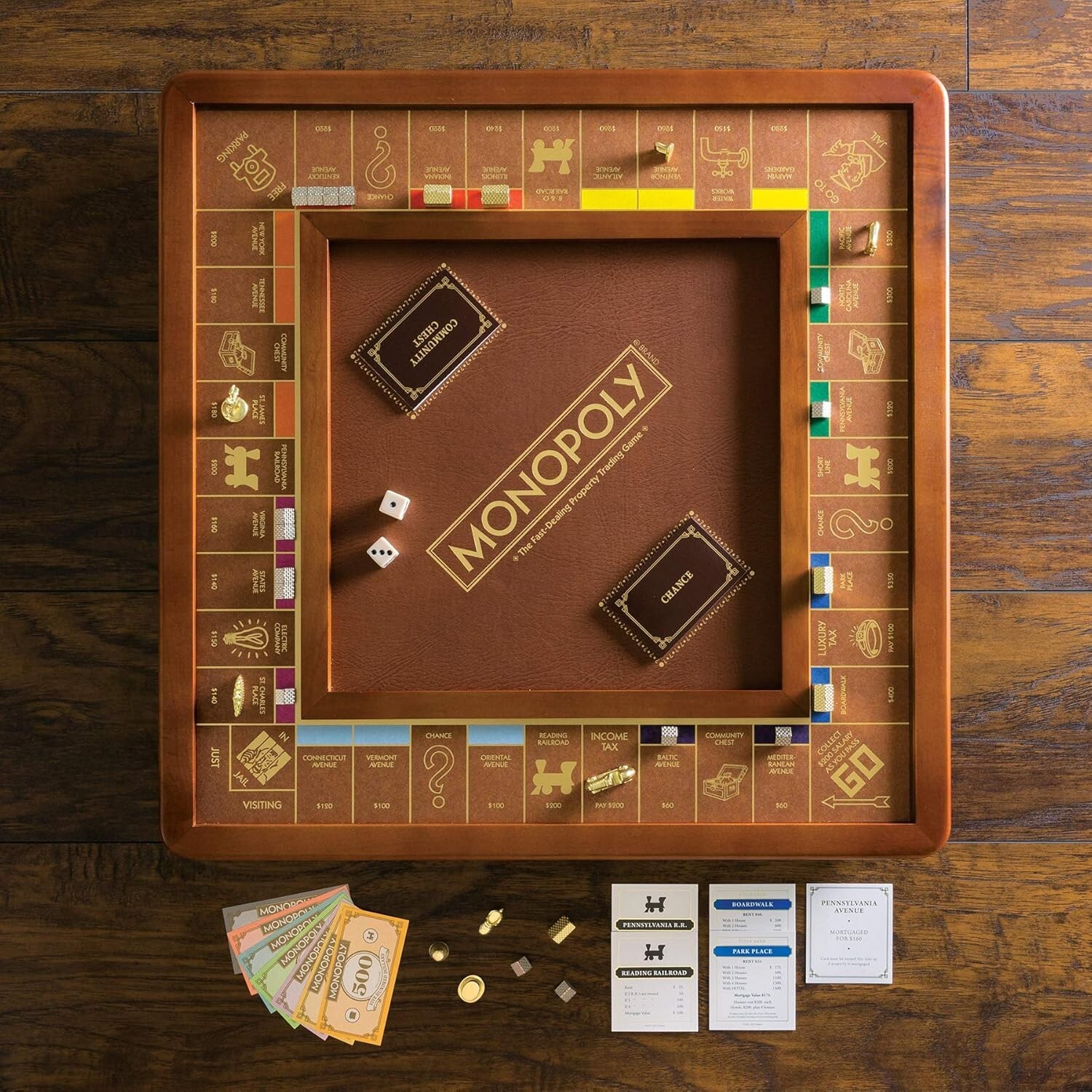 Monopoly Luxury Edition with Burl Finished Wood Cabinet