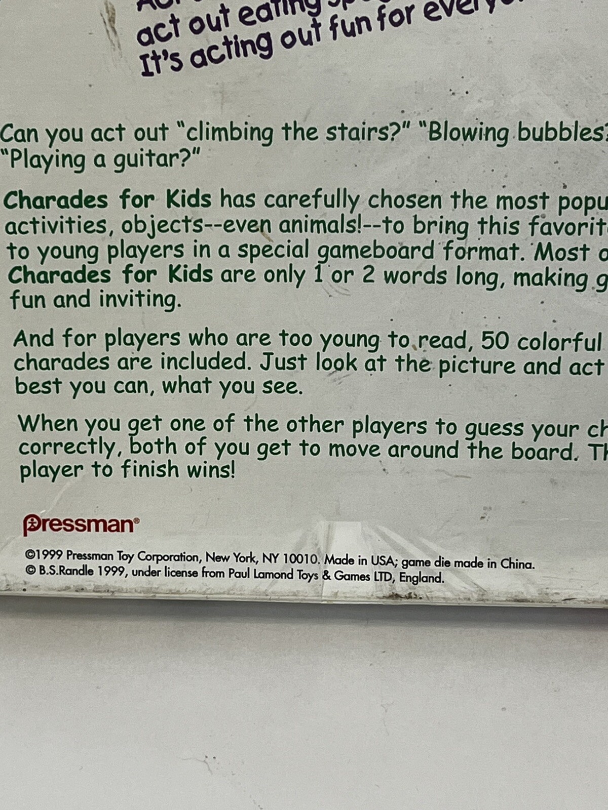 Pressman Charades for Kids Board Game 1999 Sealed New 3003 Ages 4+ 3-6 Players