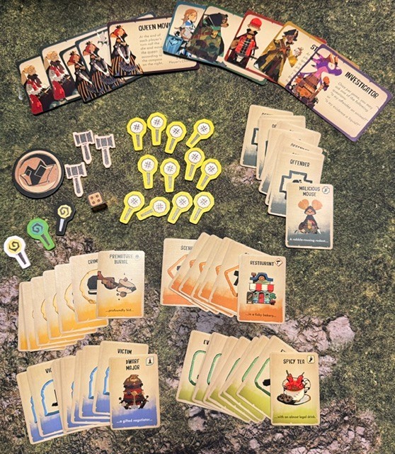 Almost Innocent Board Game by Kolossal Games Kickstarter – open box, excellent