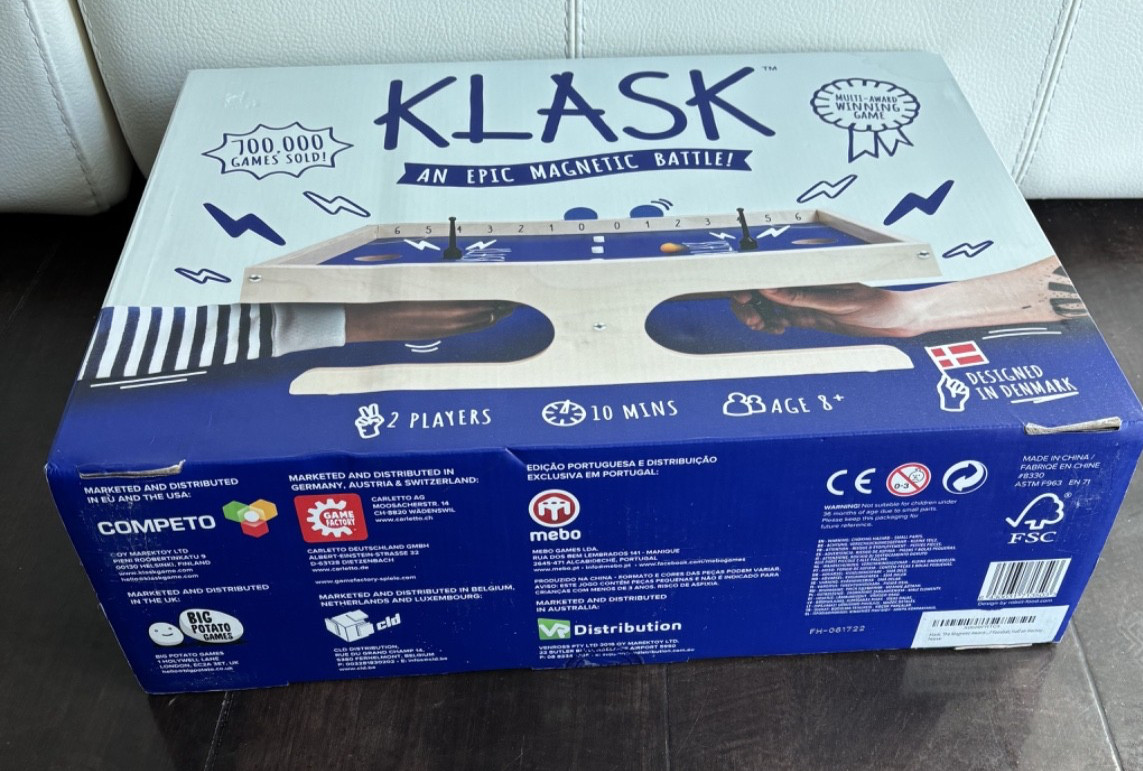 NEW Klask Tabletop Board Game Magnetic Foosball Hockey Battle Denmark Ages 8+