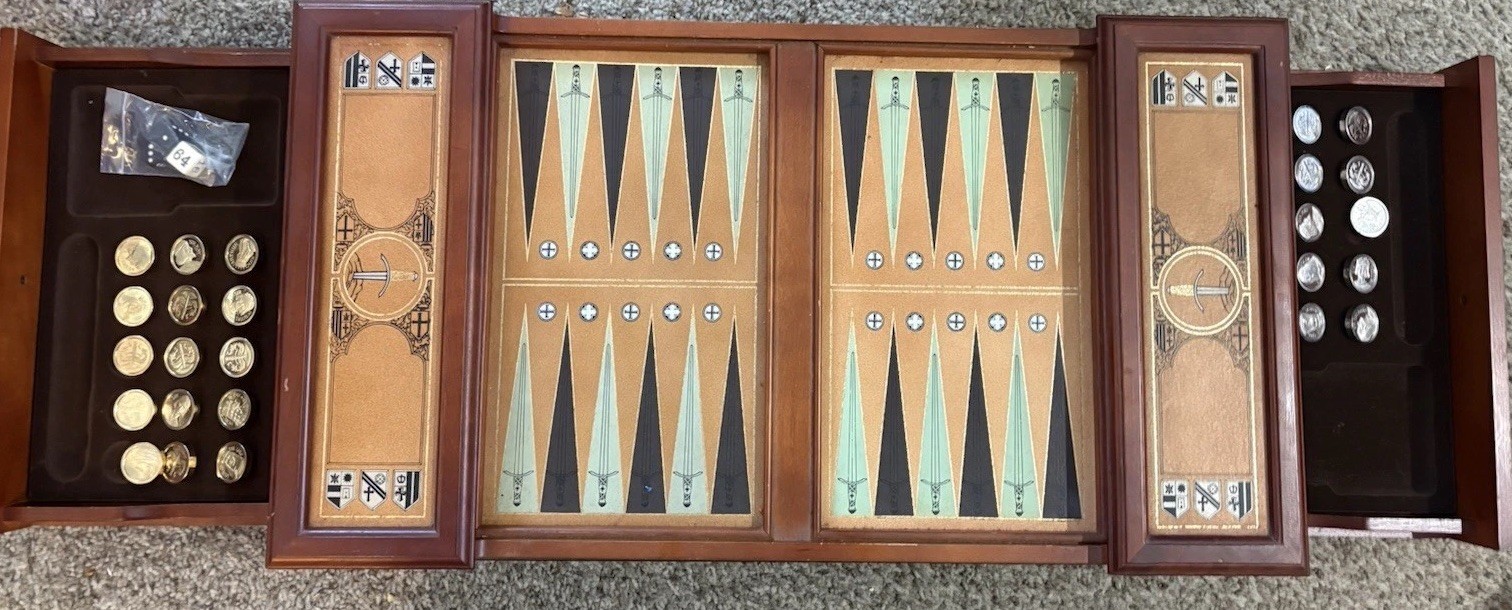 Vintage Franklin Mint Excalibur Backgammon Set 1986 Limited Edition All 30 Coins
