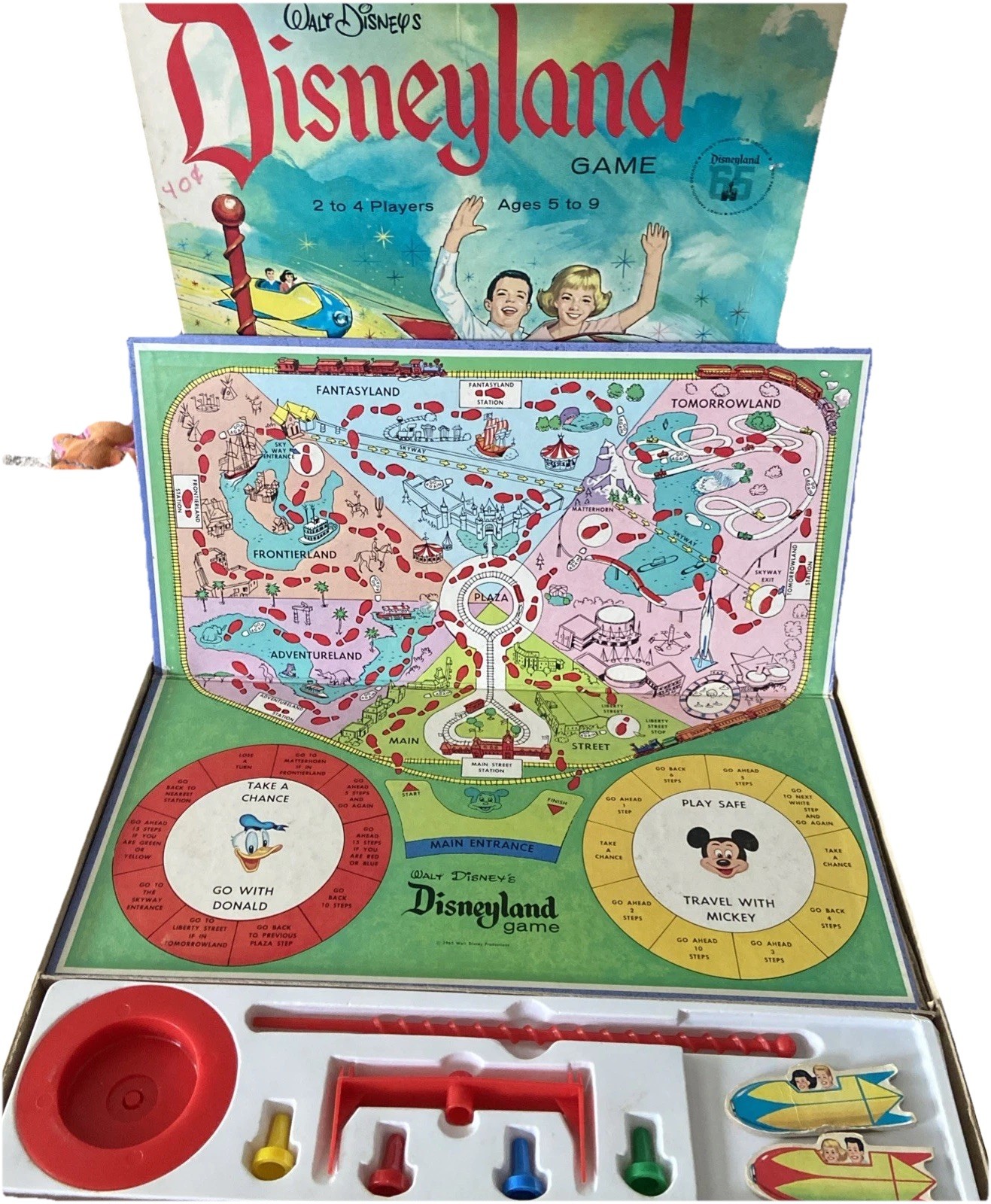 Walt Disney’s Disneyland Board Game 1965 COMPLETE Vintage Wear