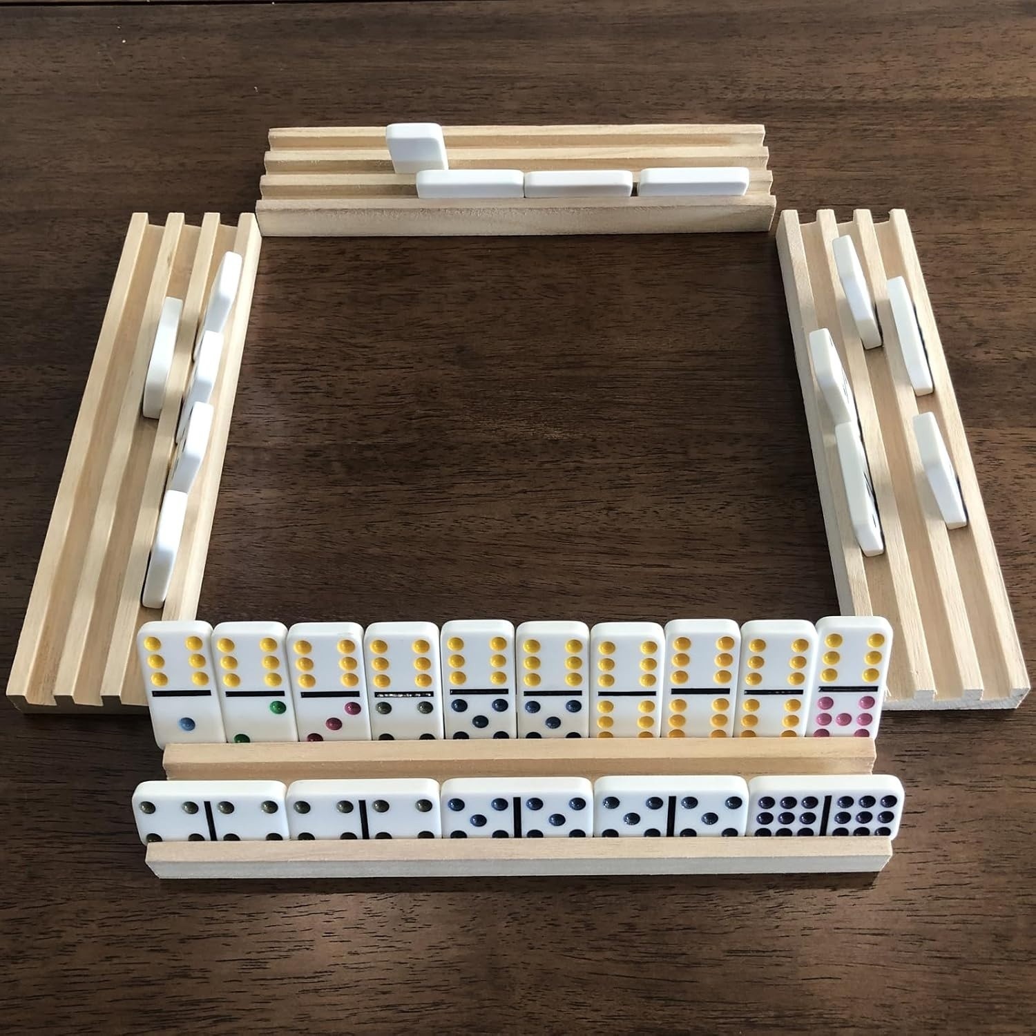 Domino Trays Holders Rack – Set of 4 Wooden Tiles Stand Holders Dominos Boards