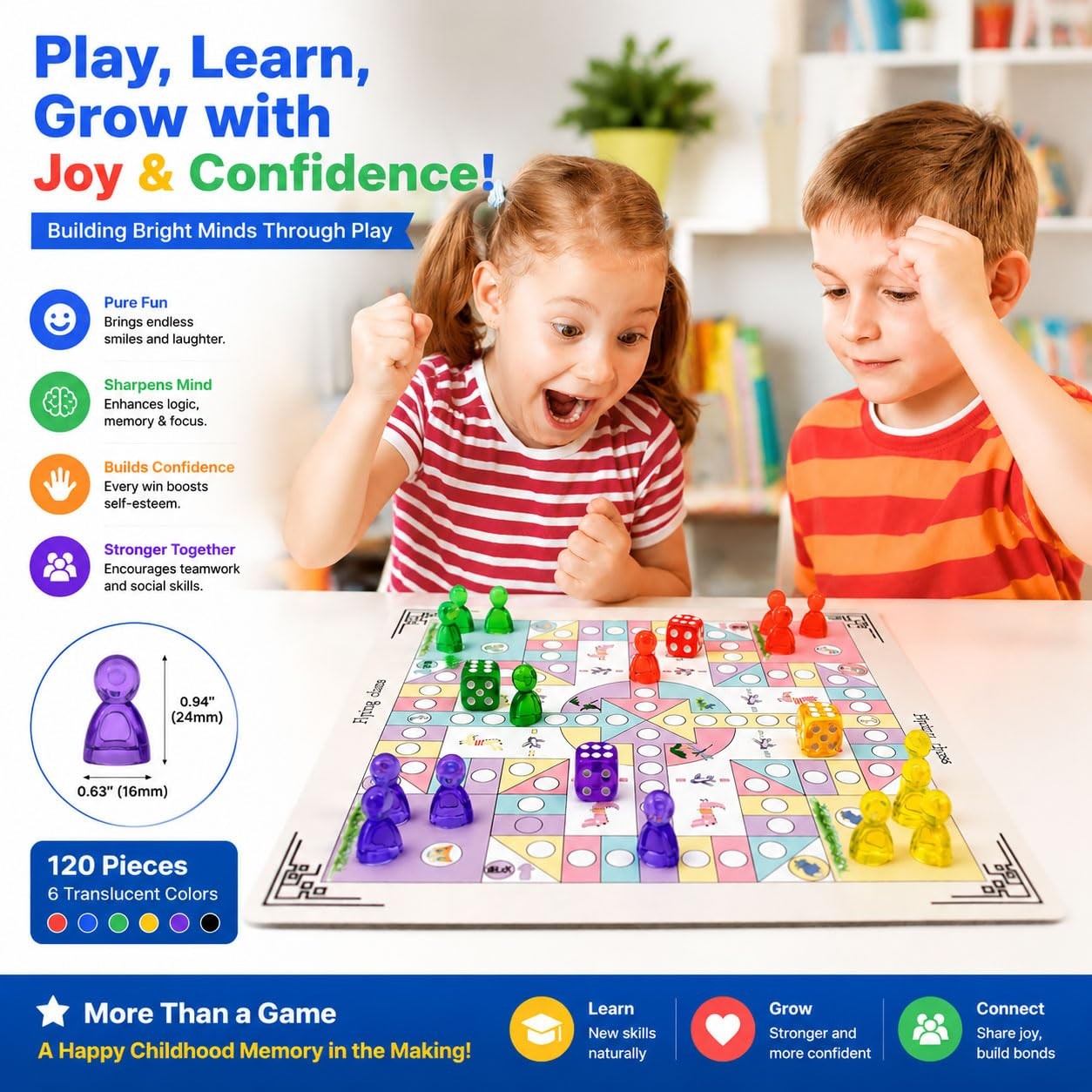 Game Pawns,120 Pieces,6 Colors,Translucent Game Pieces