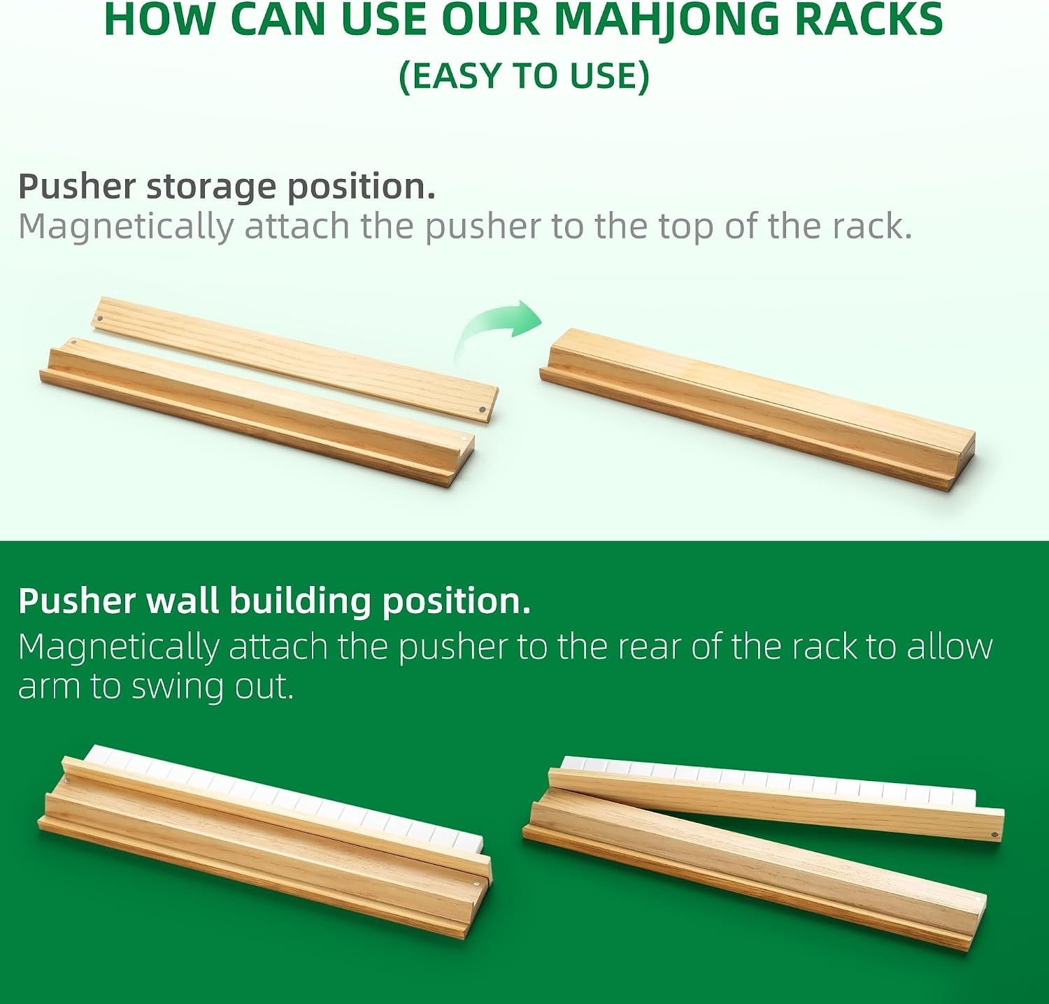 Wooden Mahjong Racks with Magnetic Pushers – Set of 4, Solid Wood | For American