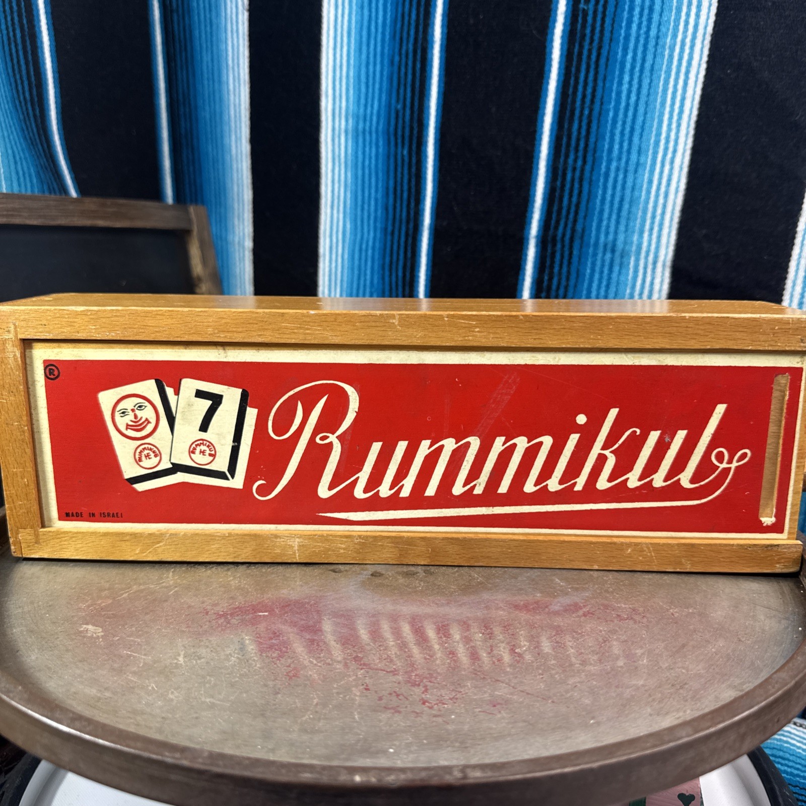 VTG Rummikub 1950’s All Wood Box & Wood Sides W/ Metal Brackets- 106 TILES