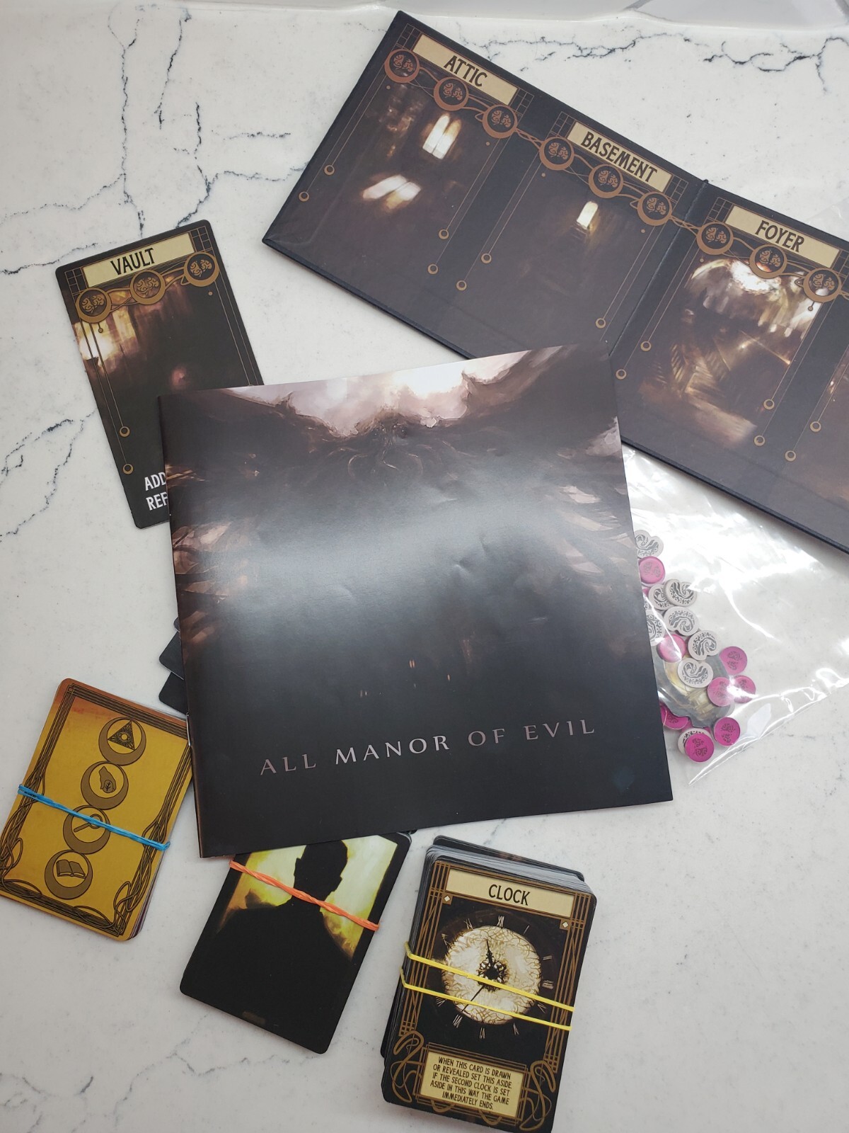 All Manor of Evil Board Game Kolossal Games Chance Riiven 2018 COMPLETE