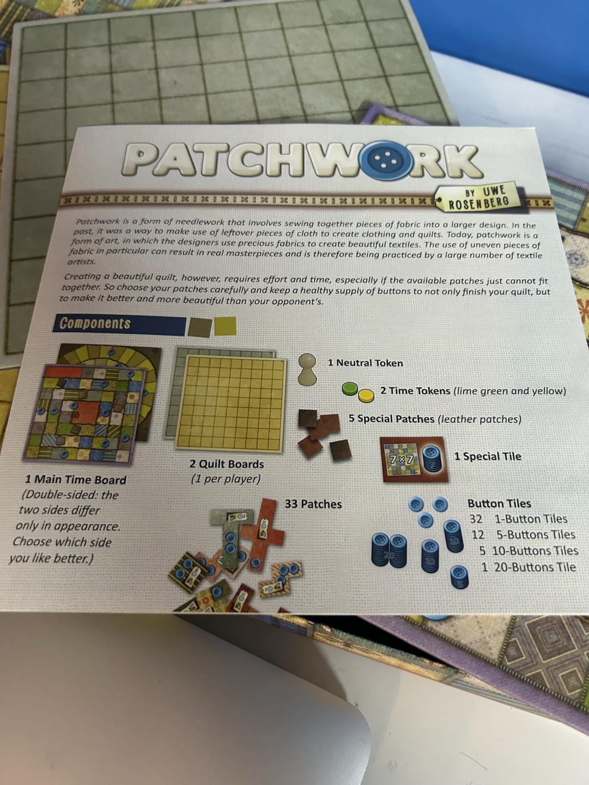 Patchwork Board Game by Uwe Rosenberg Lookout Games – COMPLETE!