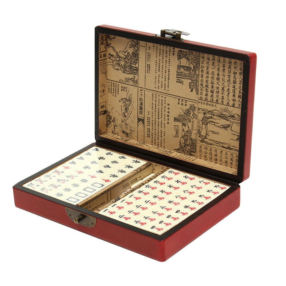 Vintage Chinese Mahjong Set Traditional 144 Tiles Mah-Jong Game Set Case Box