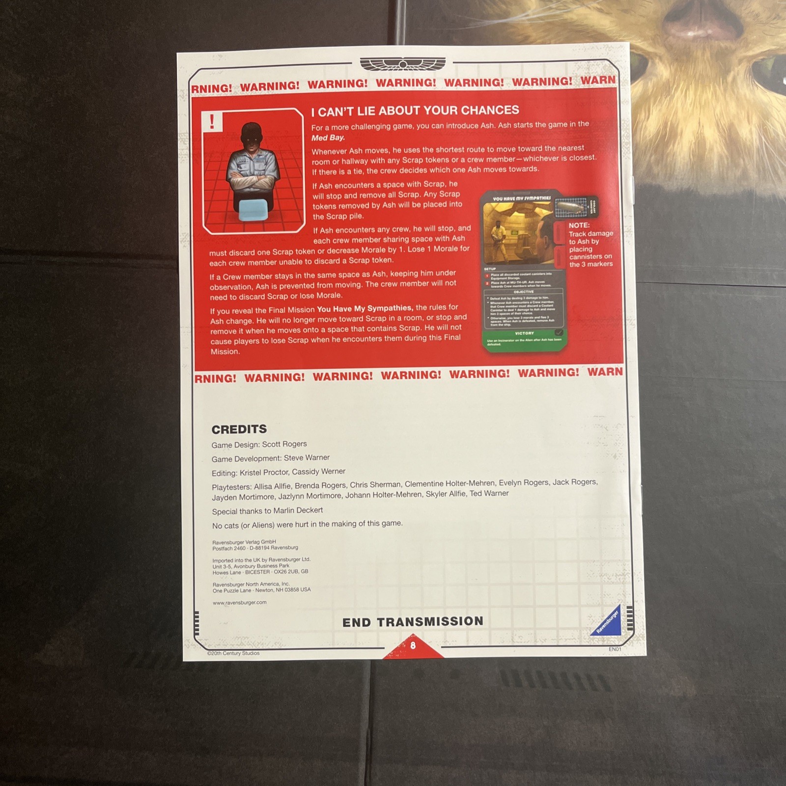 Alien Fate Of The Nostromo Board Game Replacement Board And Instruction Manual