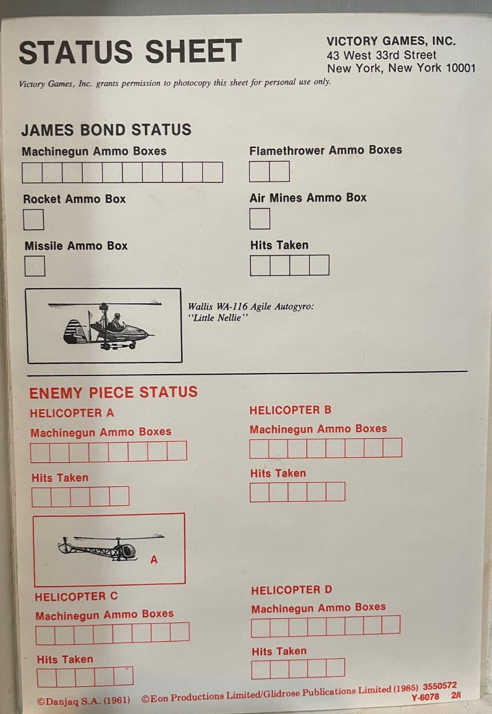 1985 James Bond 007 You Only Live Twice Board Game Victory Games Unpunched