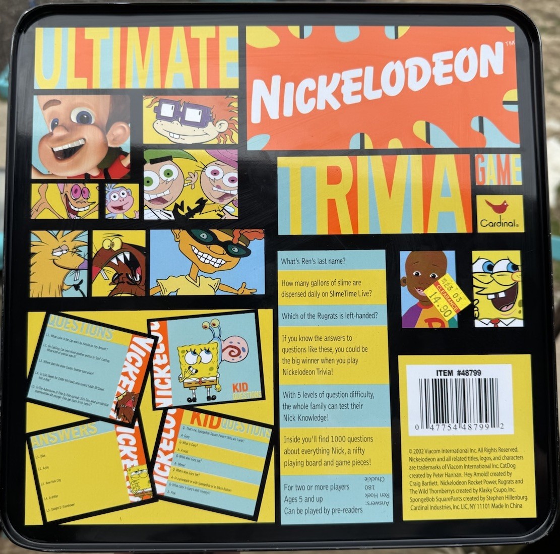 Ultimate Nickelodeon Trivia Game 2002 Tin Box 125 Bonus Questions – COMPLETE SET