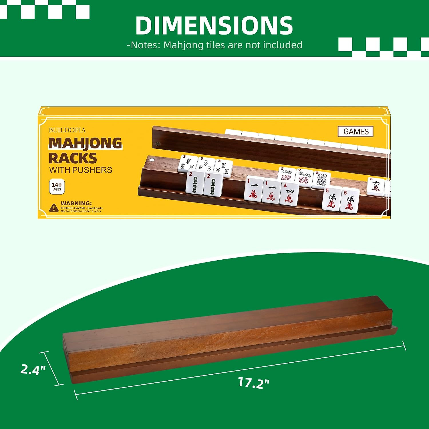 Wooden Mahjong Racks with Magnetic Pushers – Set of 4, Solid Wood | For American
