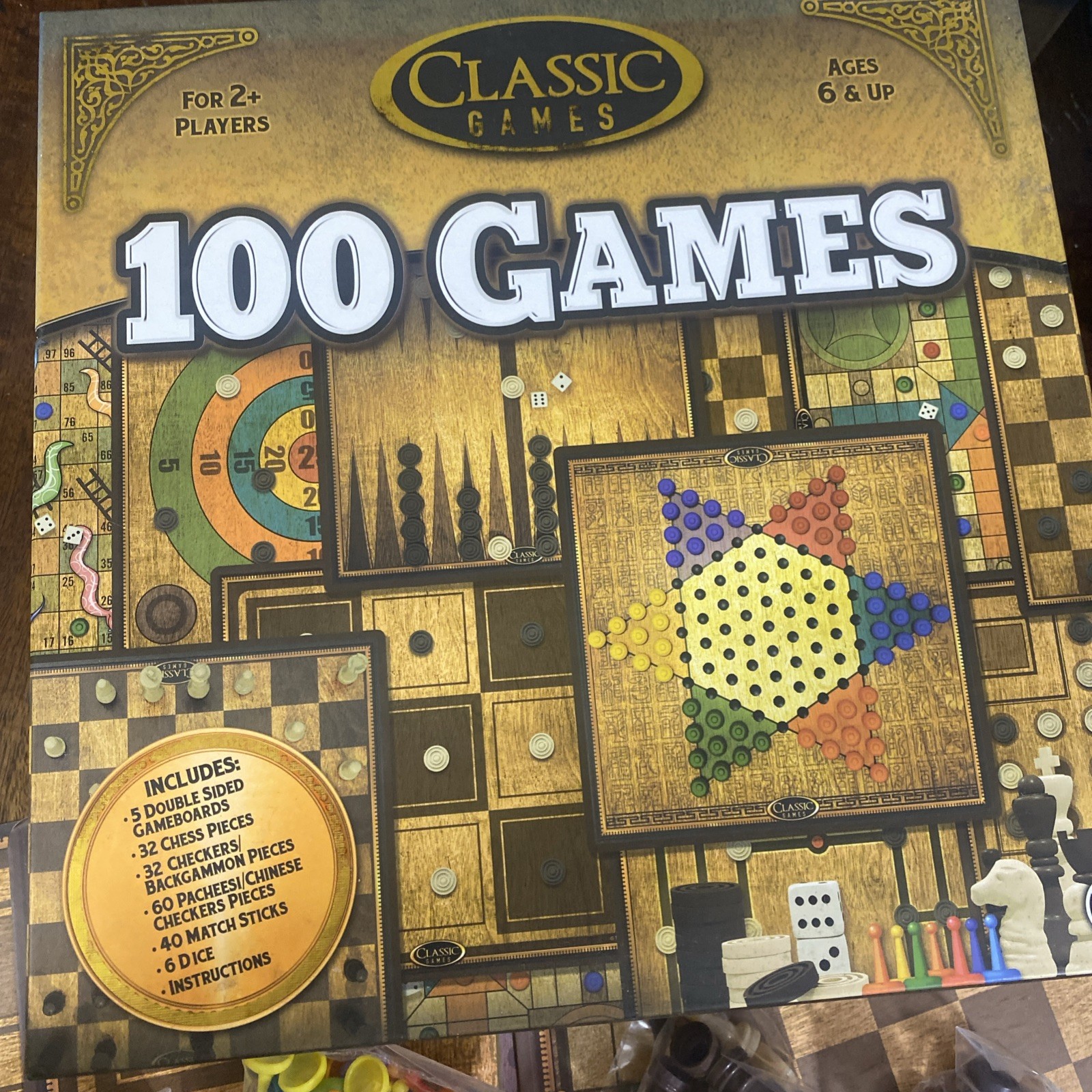 Ambassador 100 Classic Games Chess Checkers Solitaire Tic Tac Toe Pachisi Goose