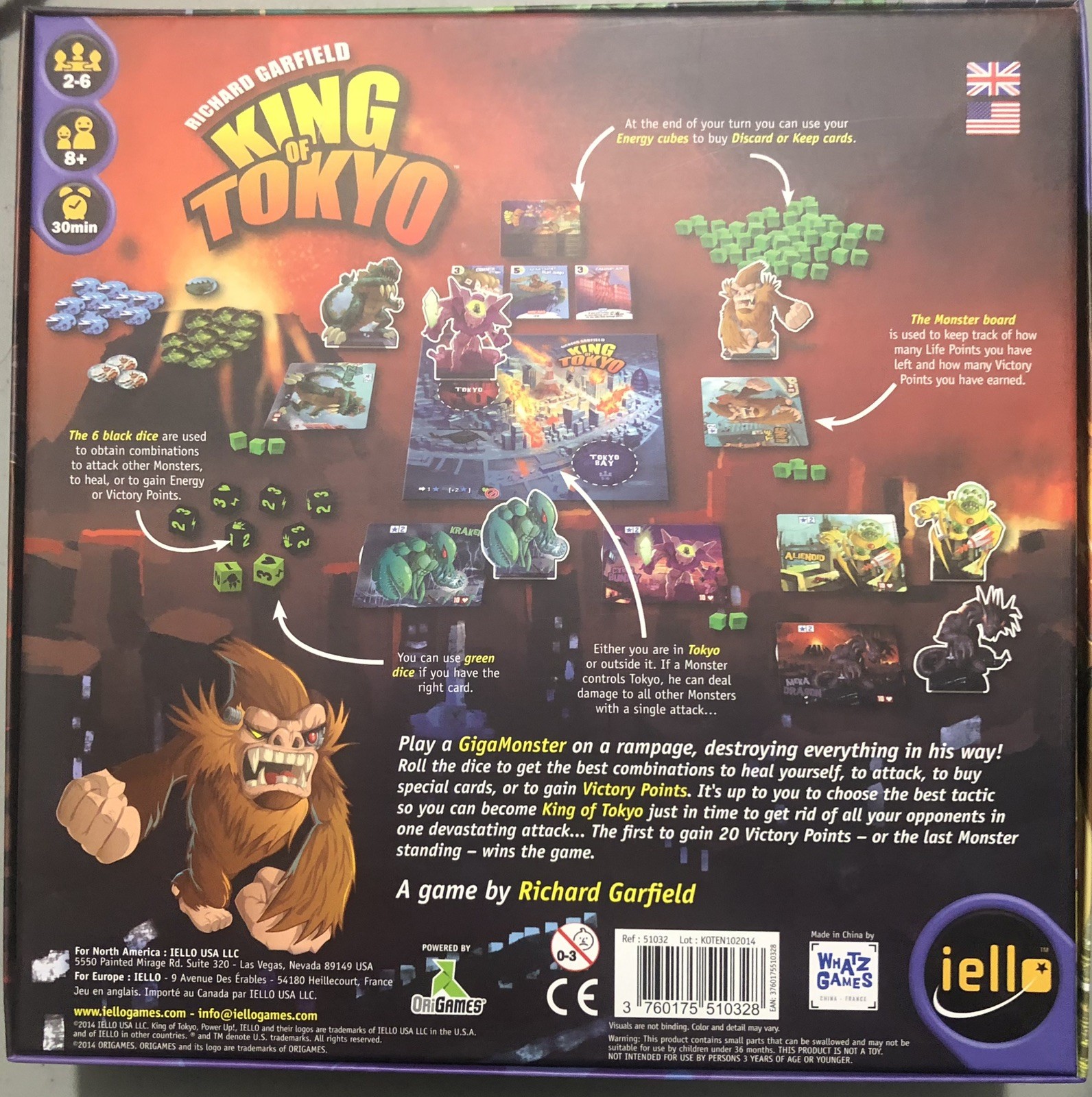 Monster Fun IELLO King of Tokyo Board Game 2014 Richard Garfield 100% Complete!