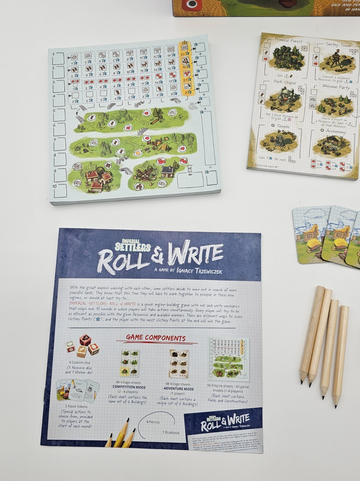 Imperial Settlers Roll & Write board game Build Your New Empire Ignacy Trzwiczek