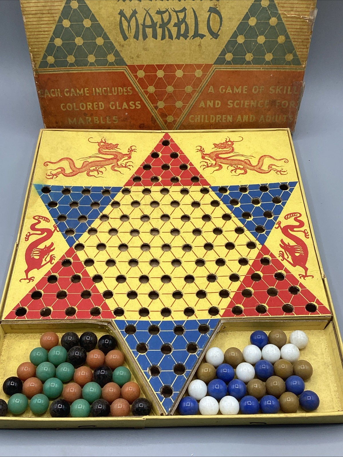 Vintage 1940s Chinko Checko Marble Game, Berry Pink Inc. With Original Marbles