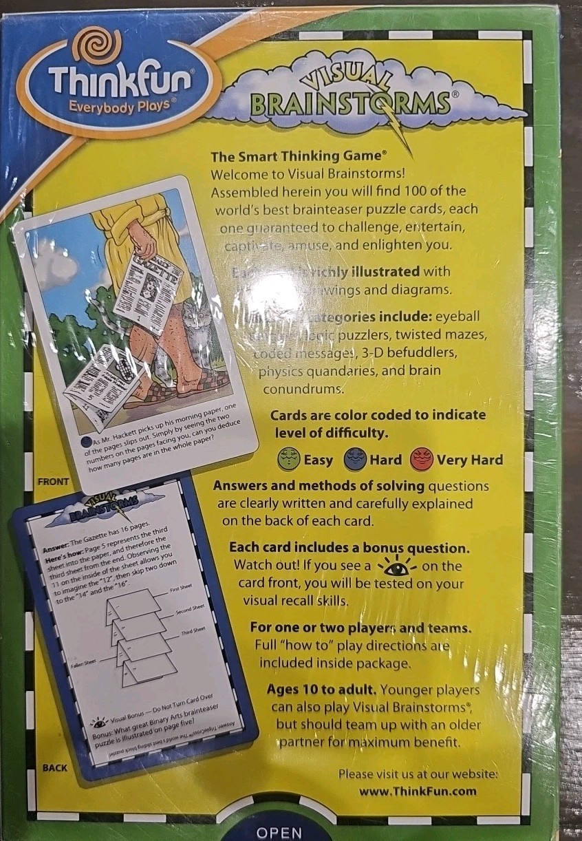 Visual Brain Storms The Smart Thinking Game Brain Teasers New Sealed