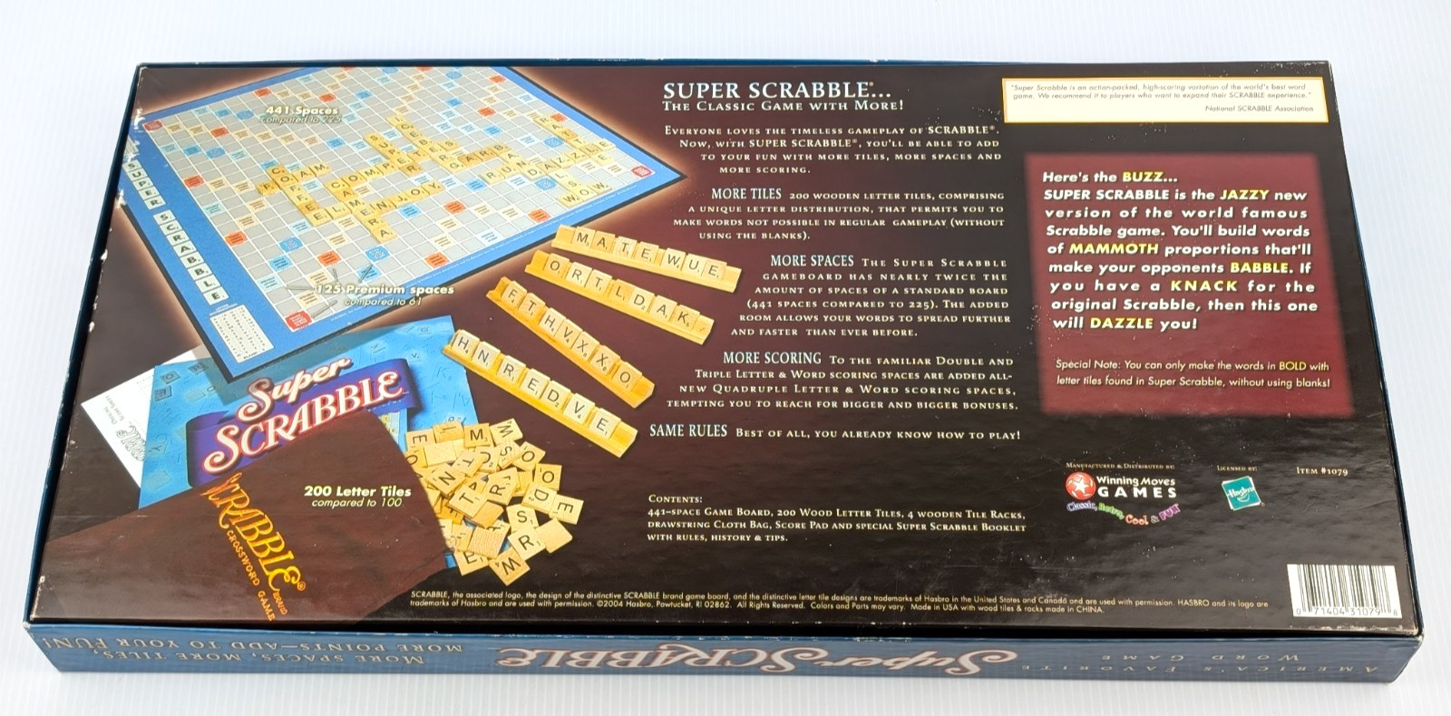 Super Scrabble Board Game by Hasbro – 2004 – 100% COMPLETE with All 200 Tiles!