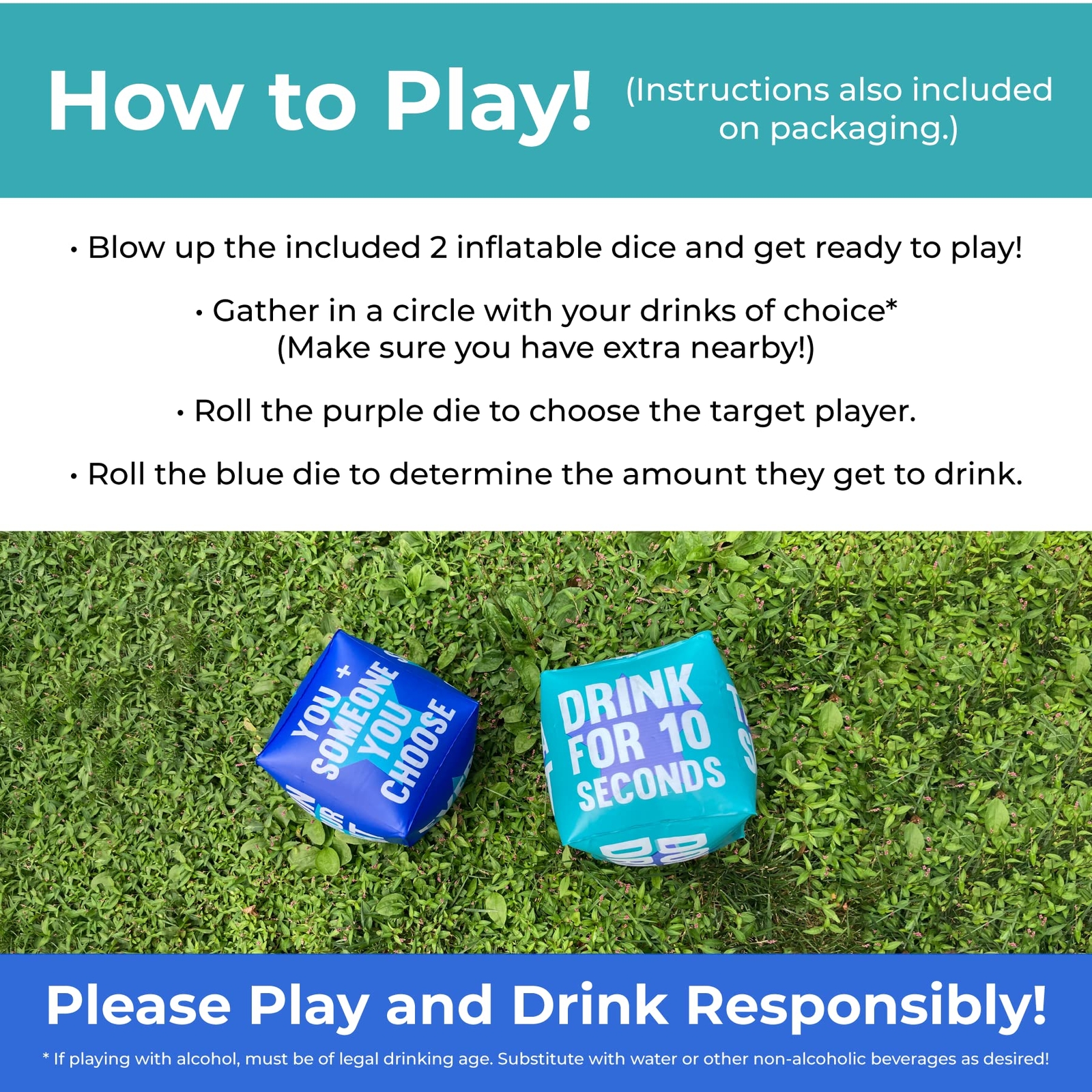 Giant 10″ Inflatable Dice Drinking Game – Pool Parties, Lawn, Floor, BBQ Games