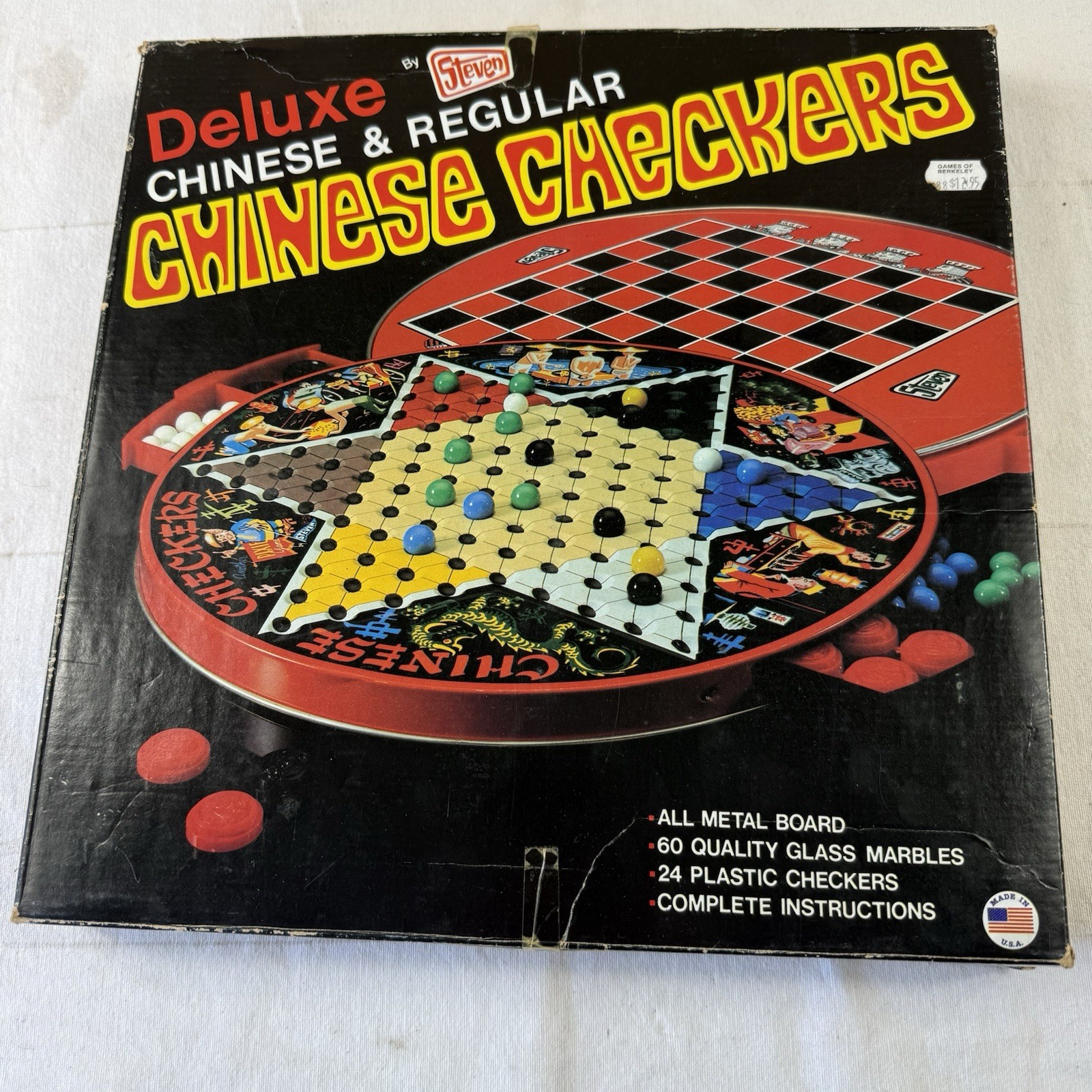 Vintage 1985 Deluxe Chinese & Regular Checkers By Steven Made In USA INCOMPLETE*